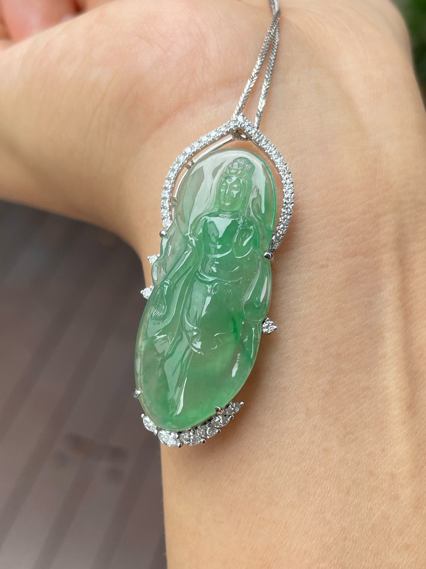 Icy Green Jadeite Pendant - Goddess Of Mercy (NJP080)
