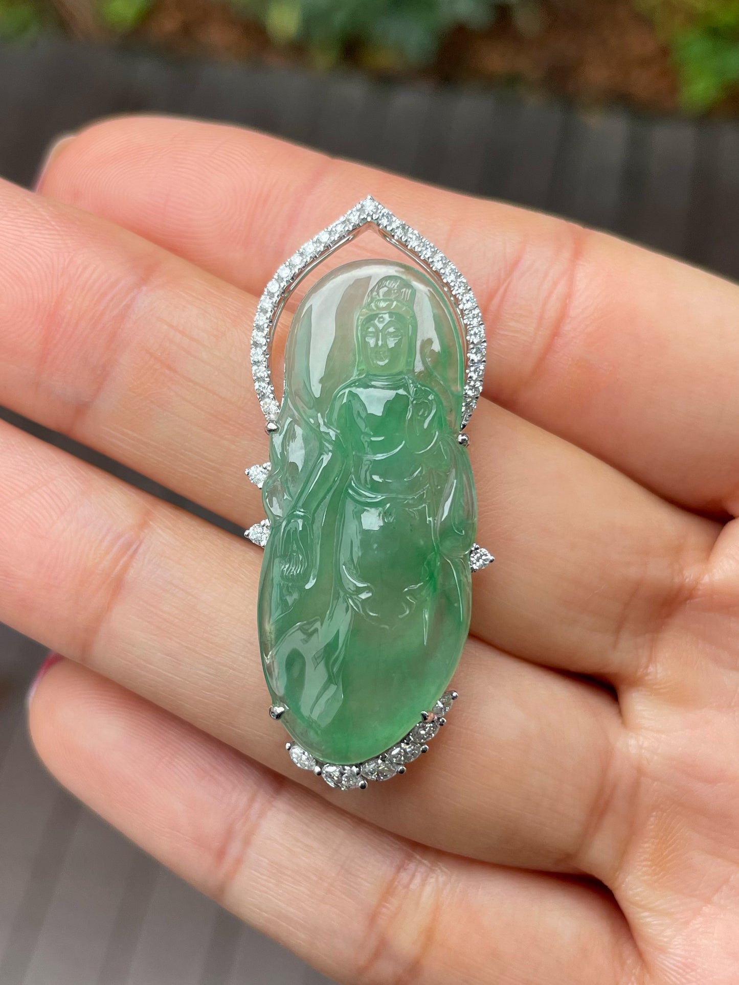 Icy Green Jadeite Pendant - Goddess Of Mercy (NJP080)
