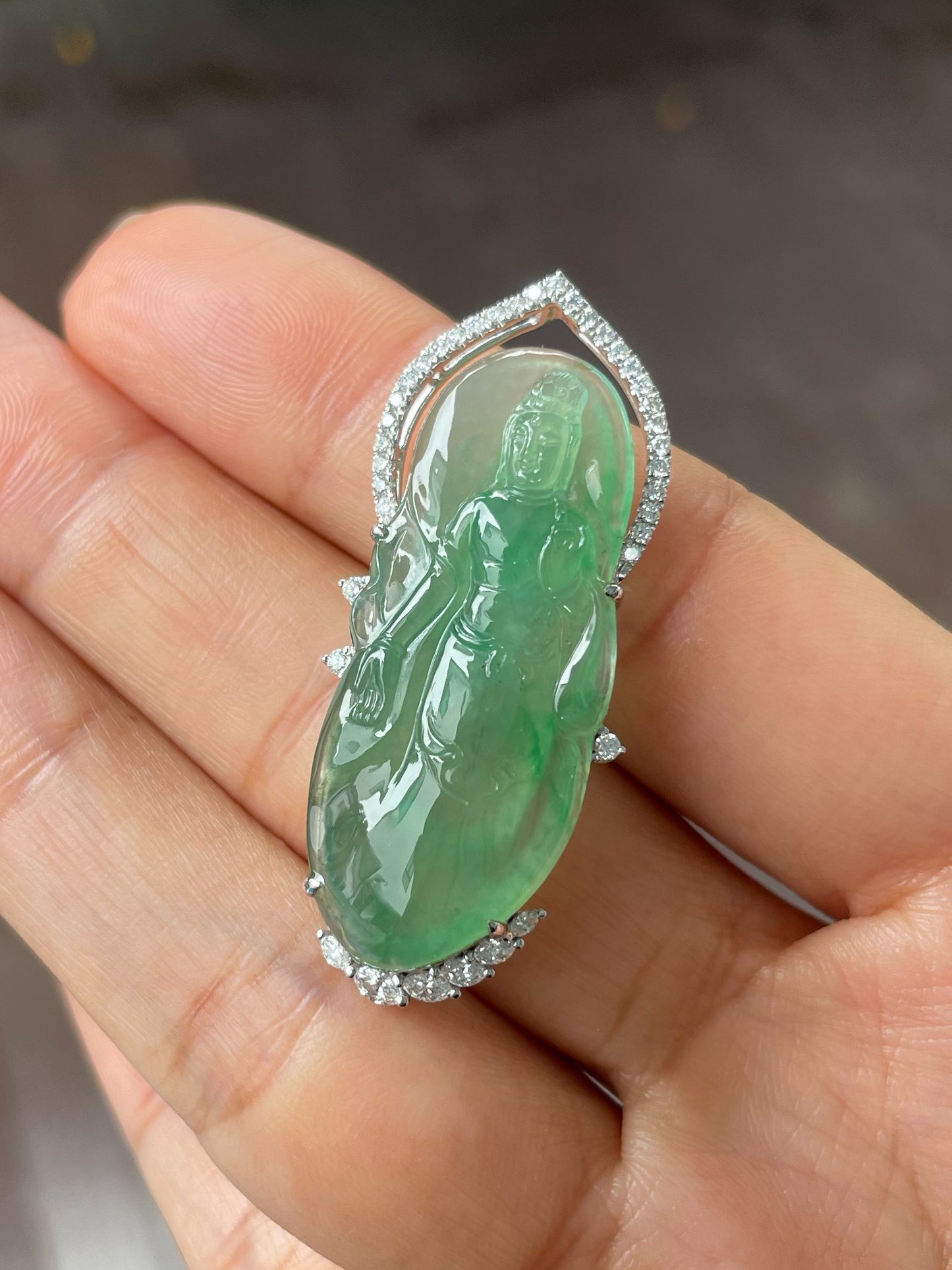 Icy Green Jadeite Pendant - Goddess Of Mercy (NJP080)