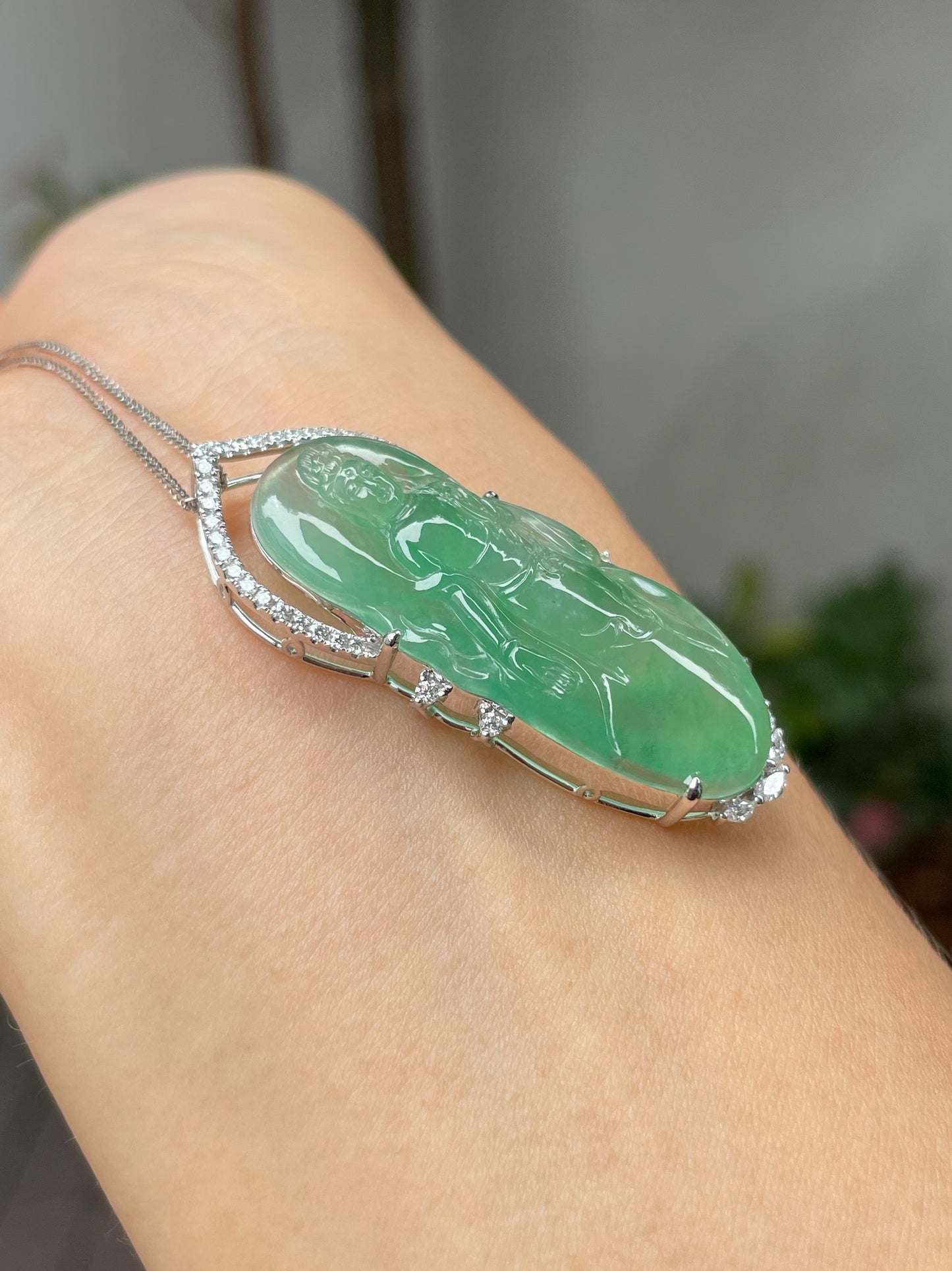 Icy Green Jadeite Pendant - Goddess Of Mercy (NJP080)