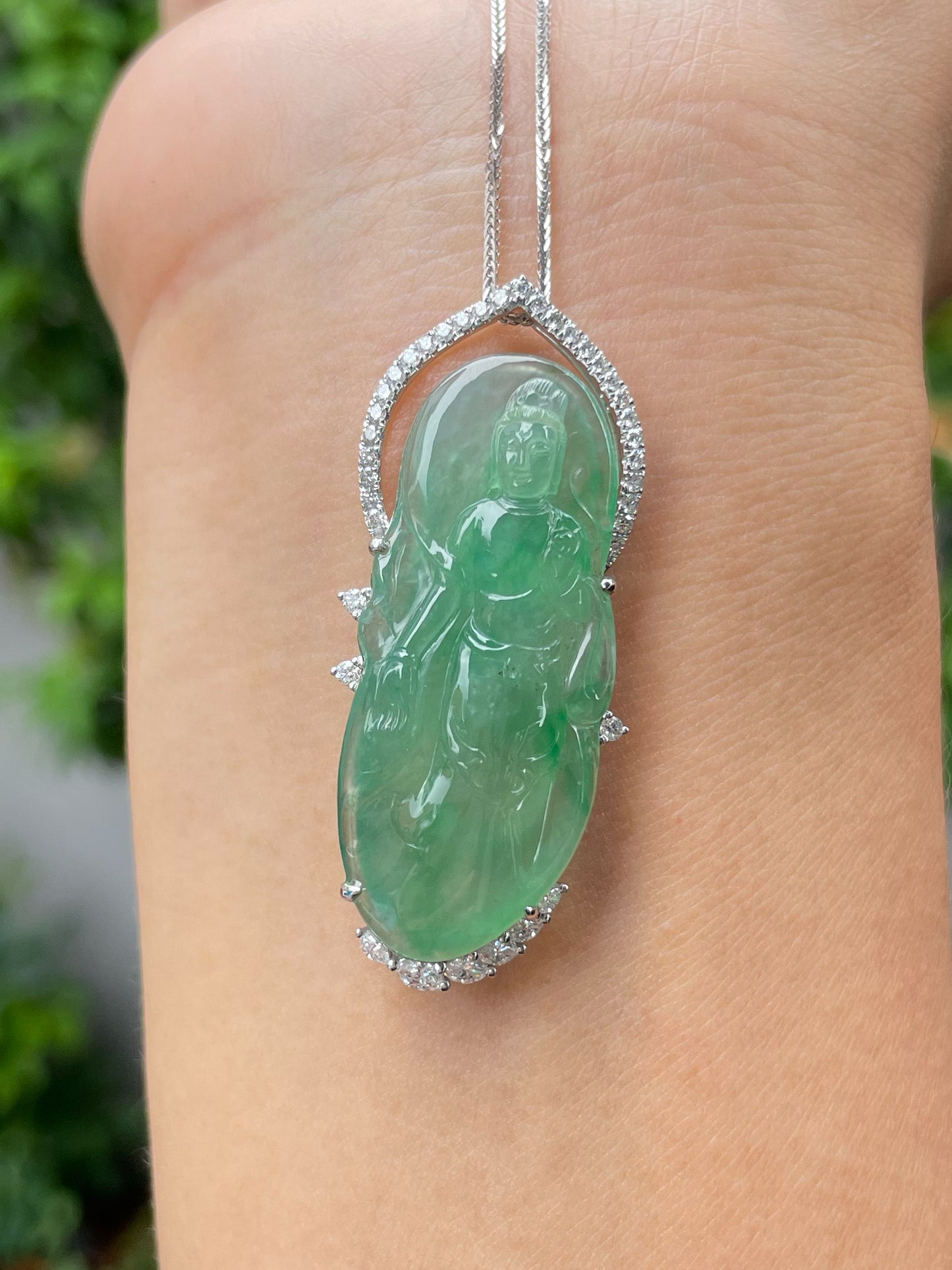 Icy Green Jadeite Pendant - Goddess Of Mercy (NJP080)