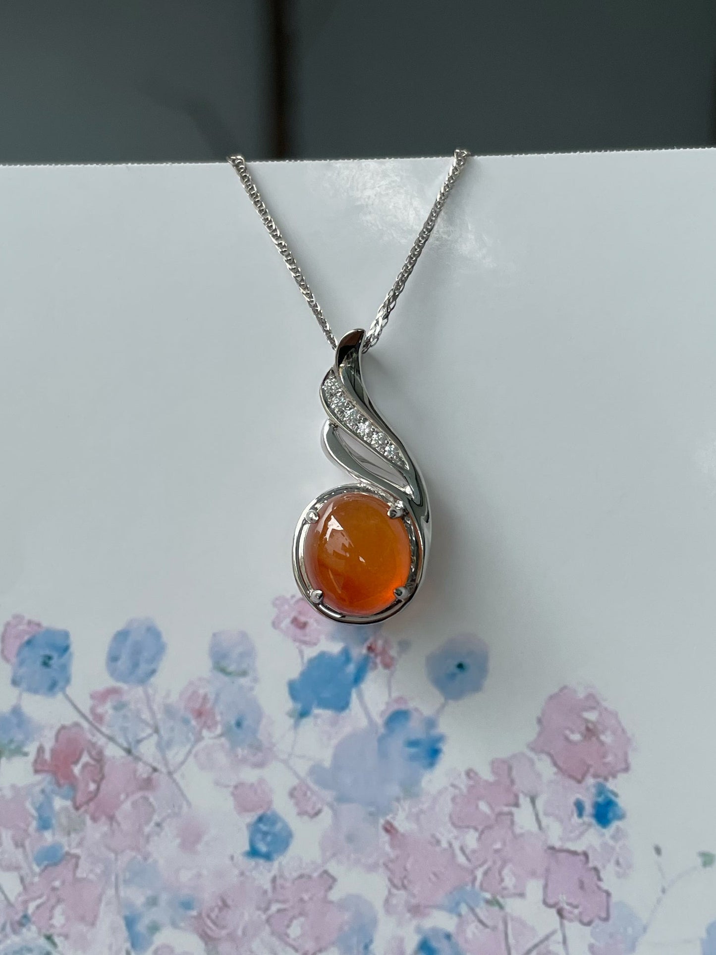Orange Jade Cabochon Pendant (NJP083)