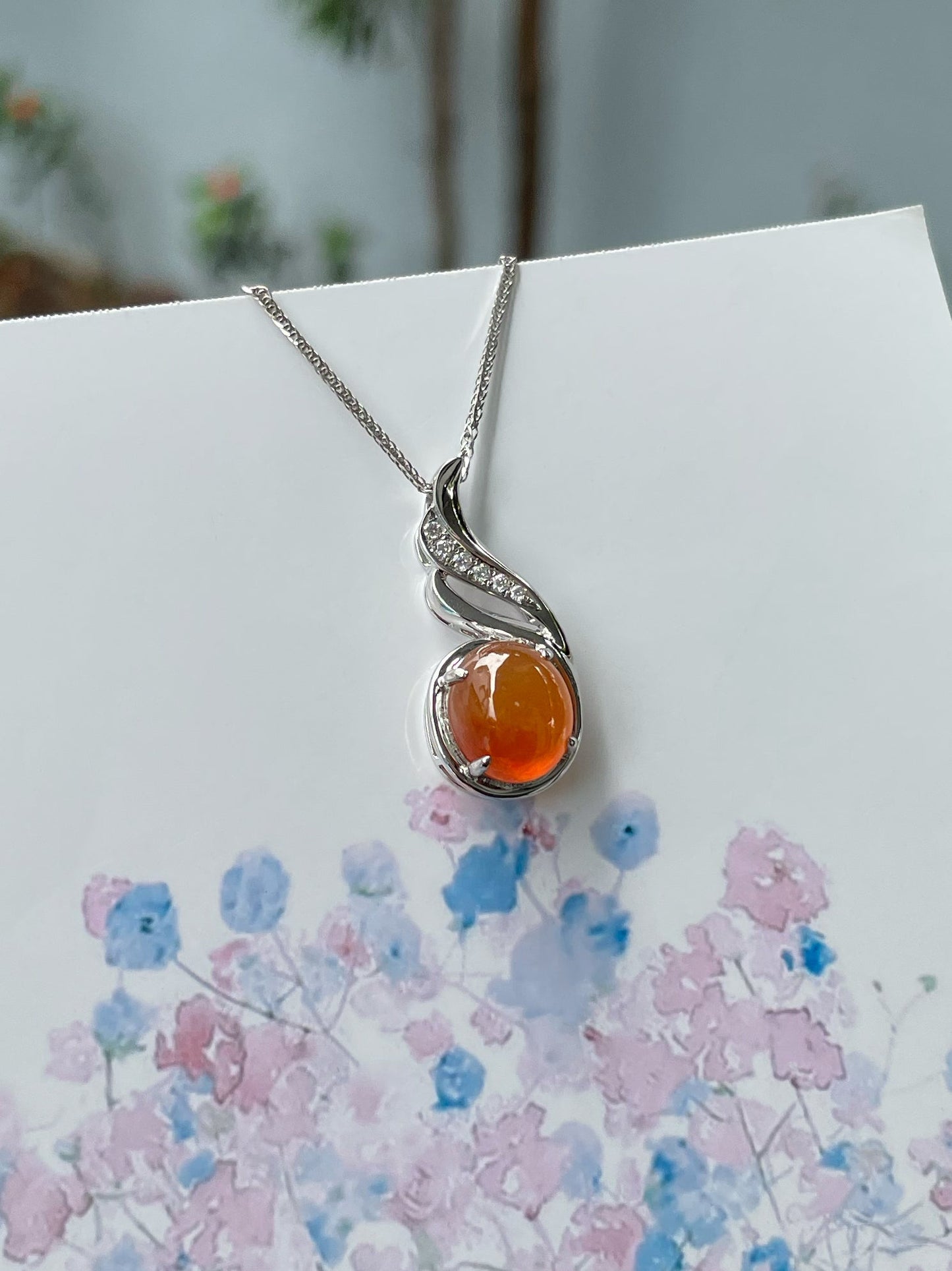 Orange Jade Cabochon Pendant (NJP083)