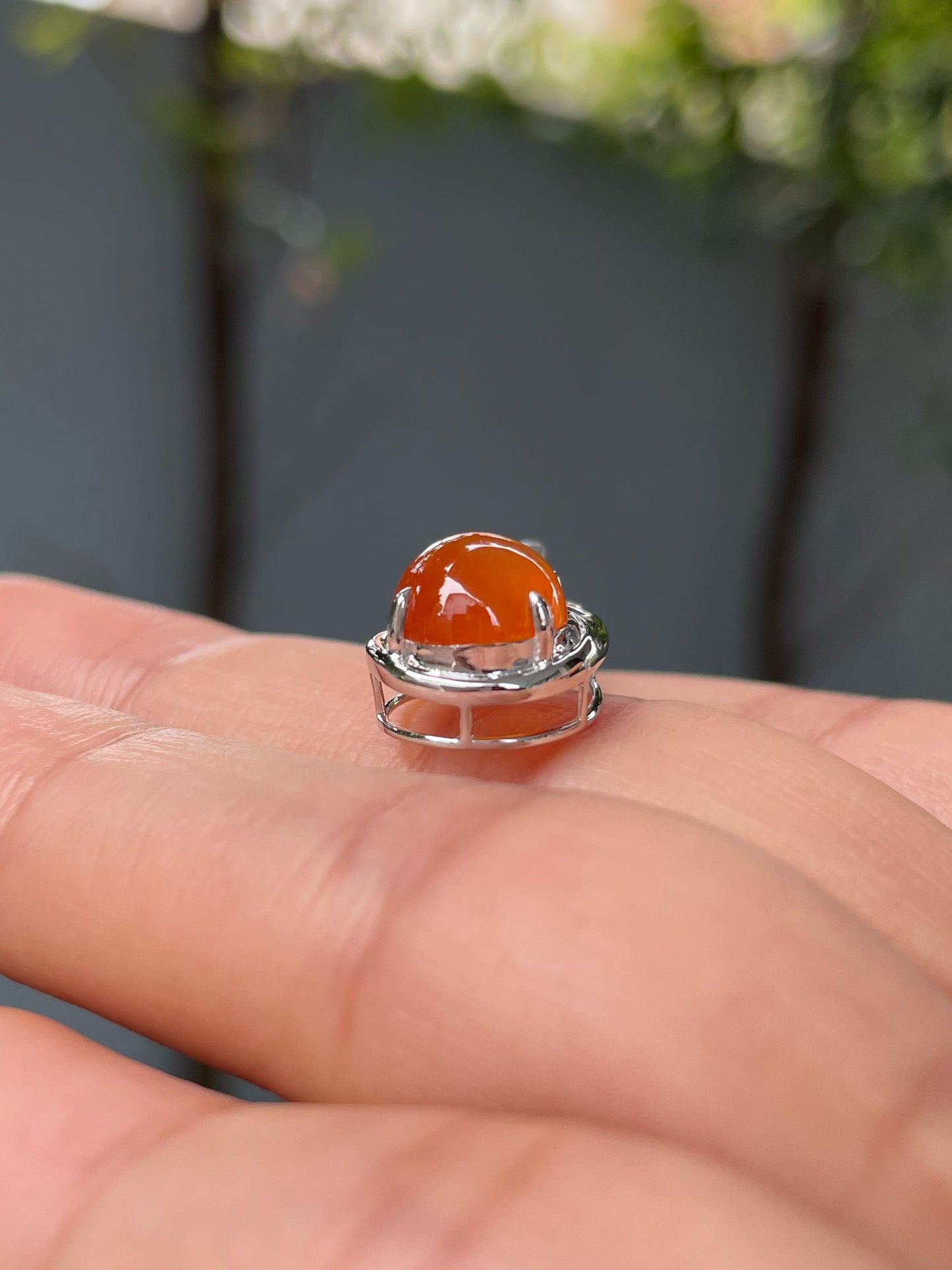 Orange Jade Cabochon Pendant (NJP083)