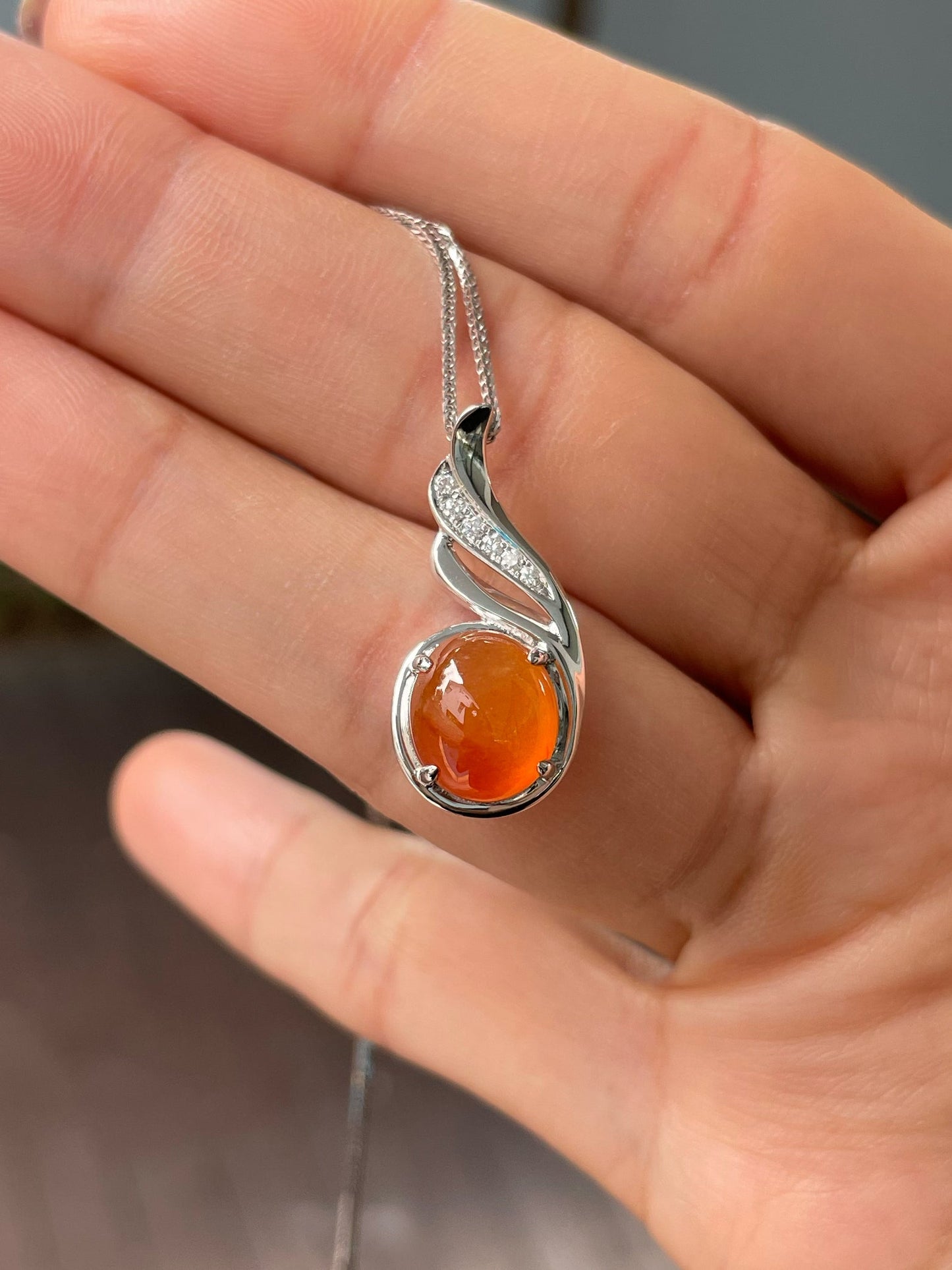 Orange Jade Cabochon Pendant (NJP083)
