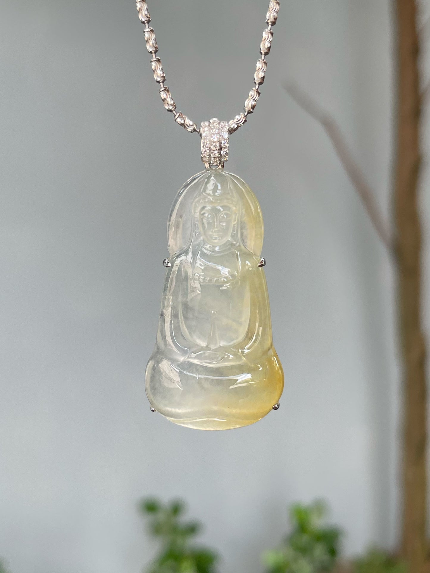 Icy Yellow Jadeite Pendant - Goddess Of Mercy (NJP085)