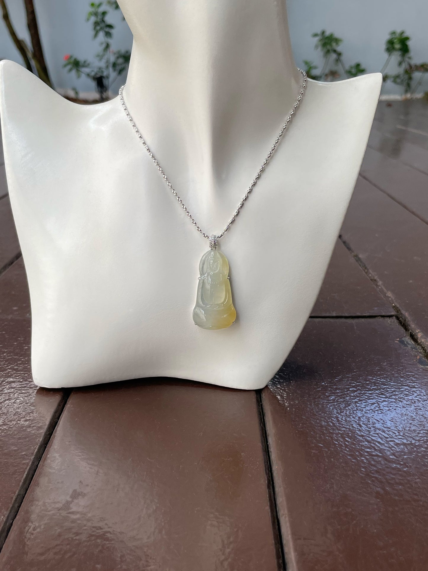 Icy Yellow Jadeite Pendant - Goddess Of Mercy (NJP085)
