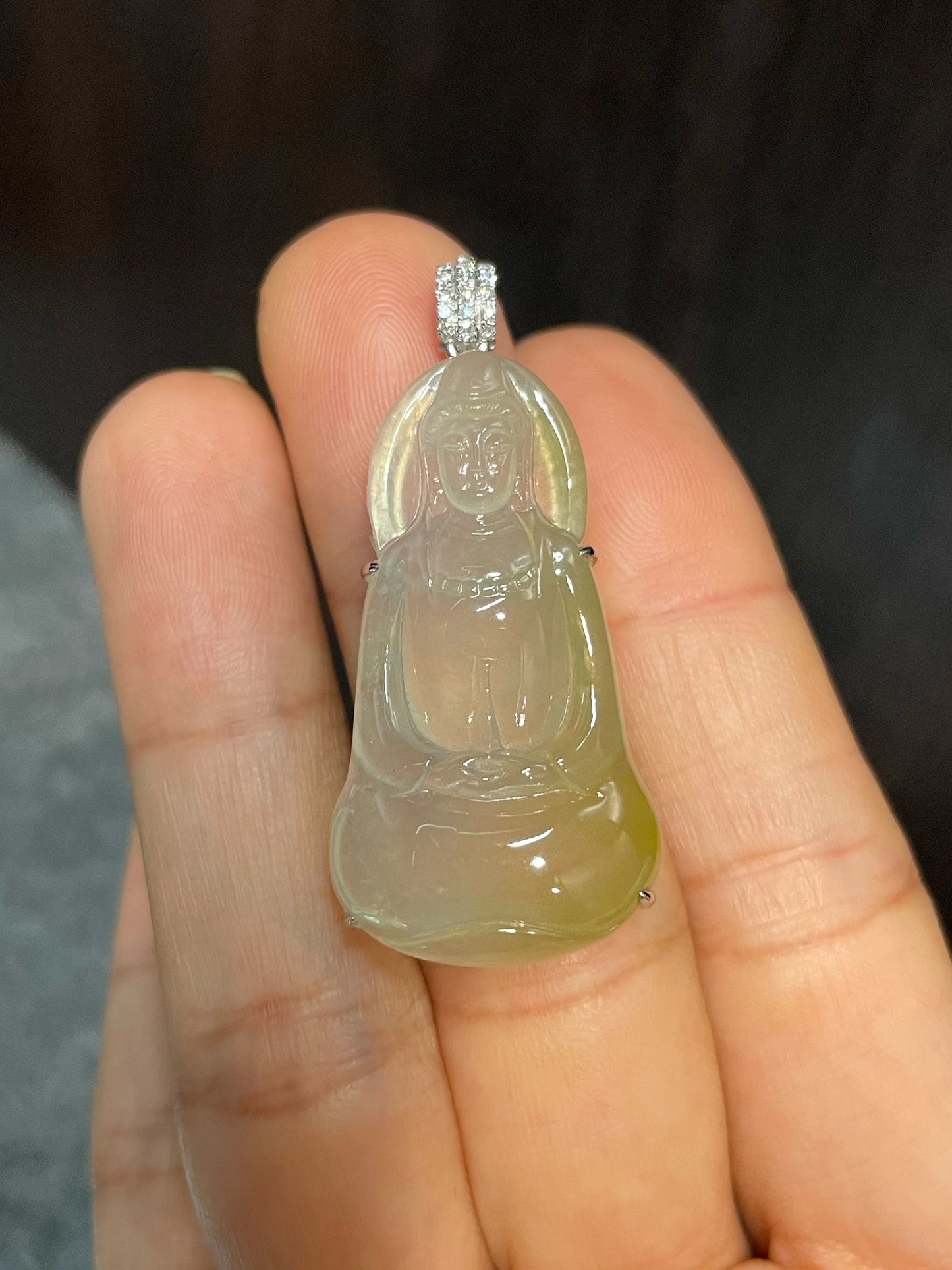 Icy Yellow Jadeite Pendant - Goddess Of Mercy (NJP085)