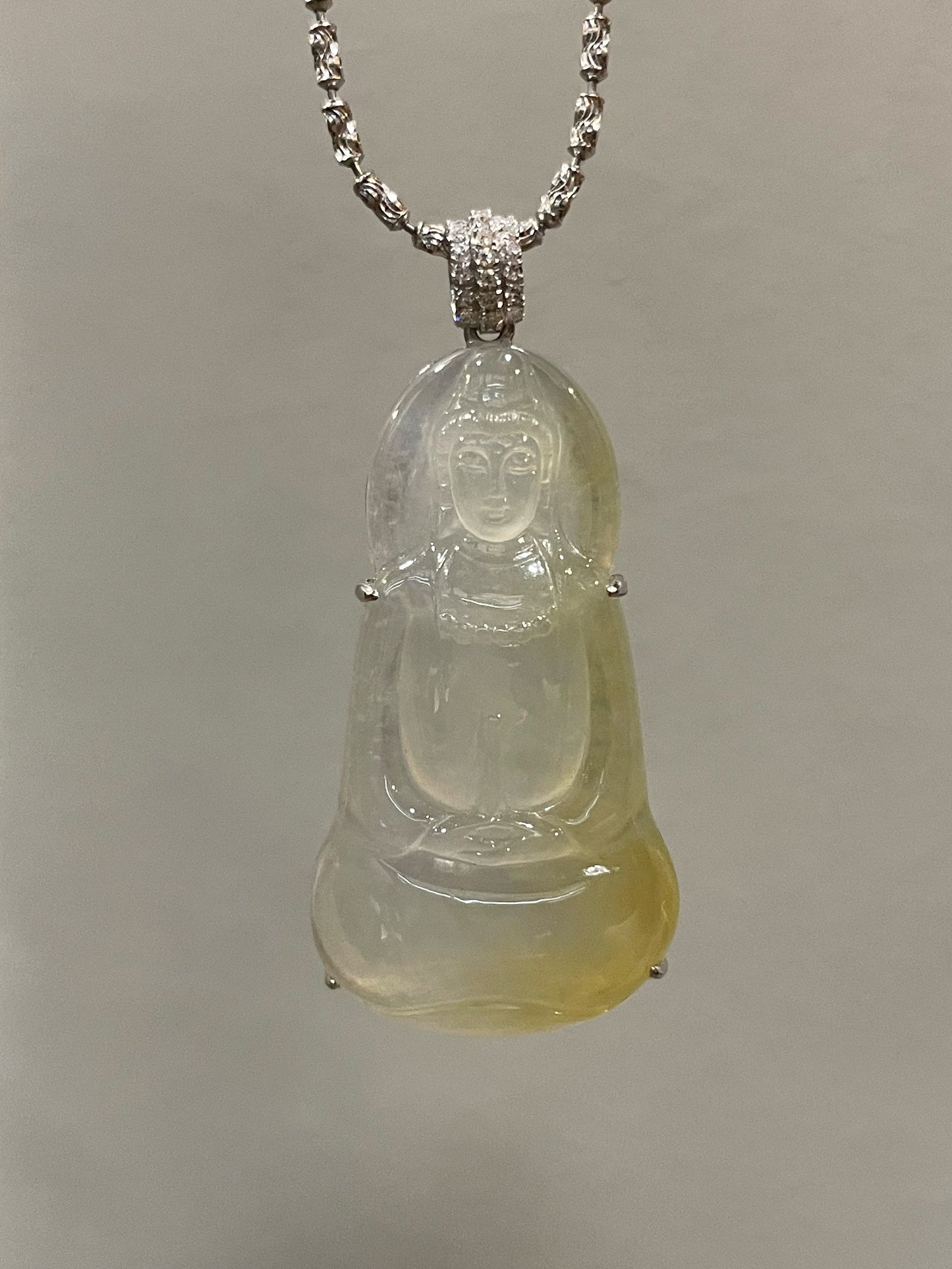 Icy Yellow Jadeite Pendant - Goddess Of Mercy (NJP085)
