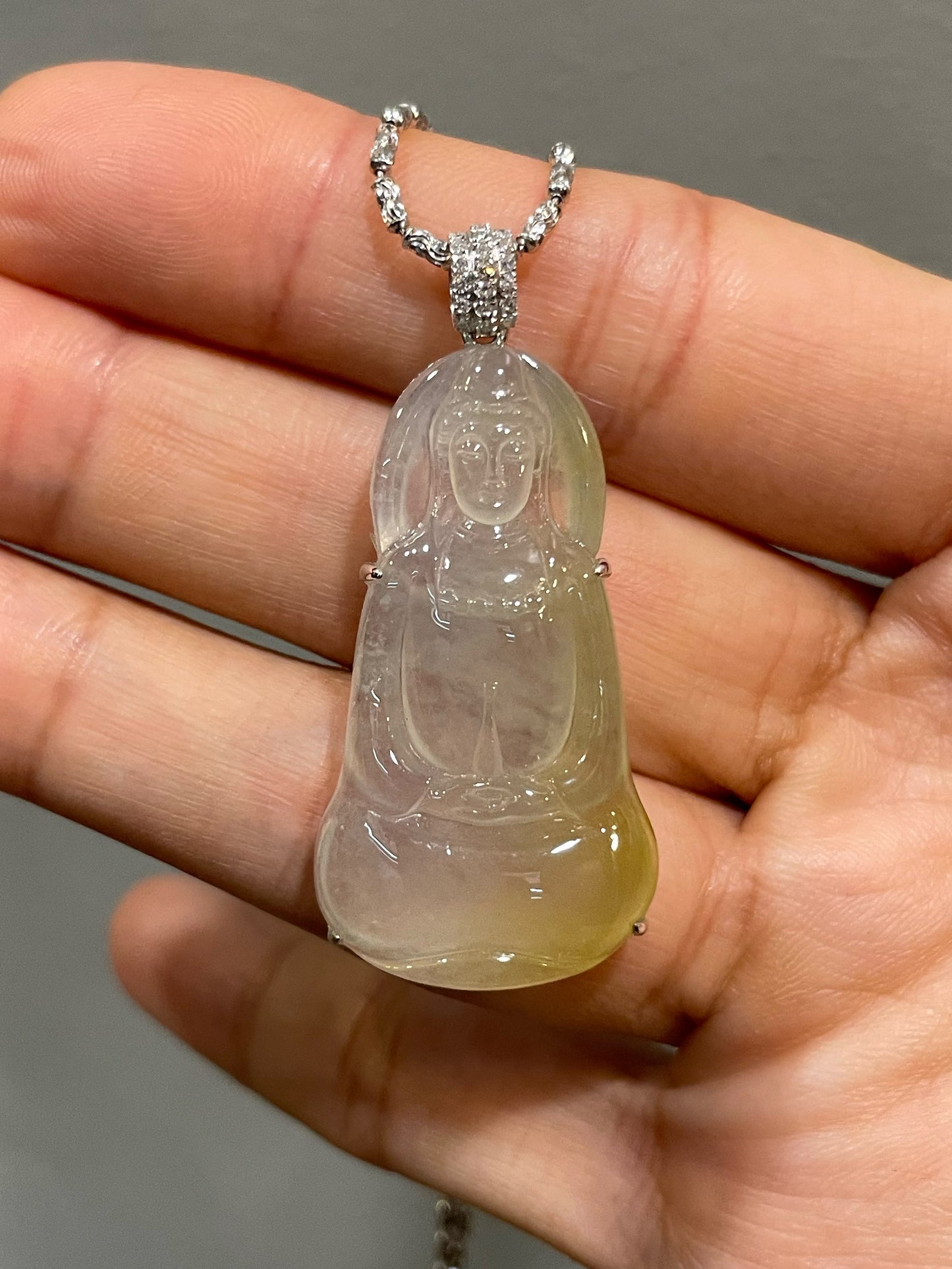 Icy Yellow Jadeite Pendant - Goddess Of Mercy (NJP085)