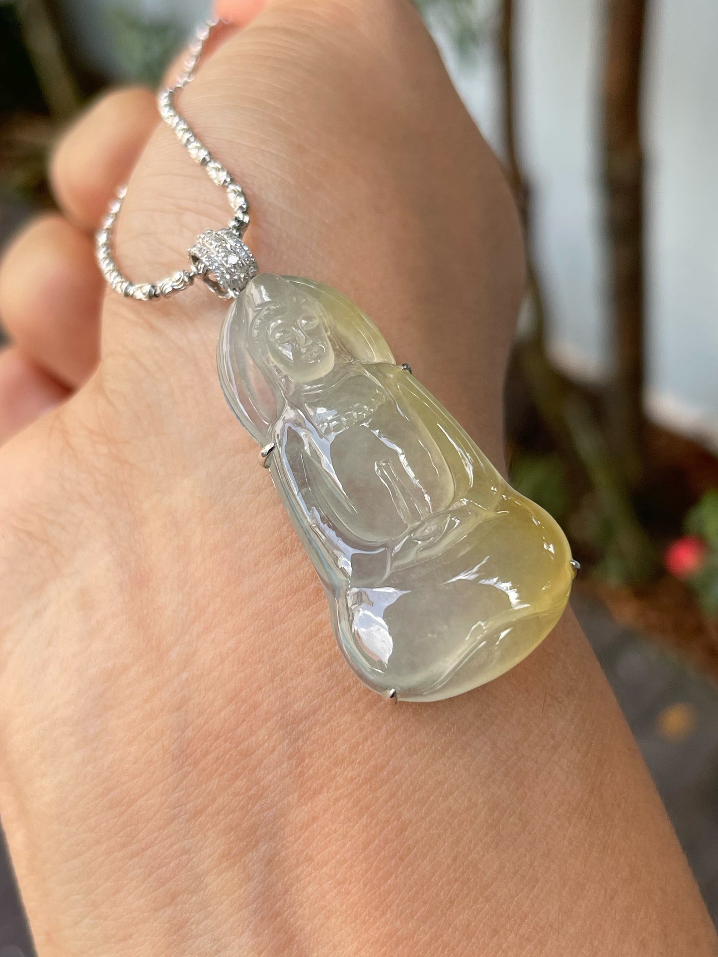 Icy Yellow Jadeite Pendant - Goddess Of Mercy (NJP085)