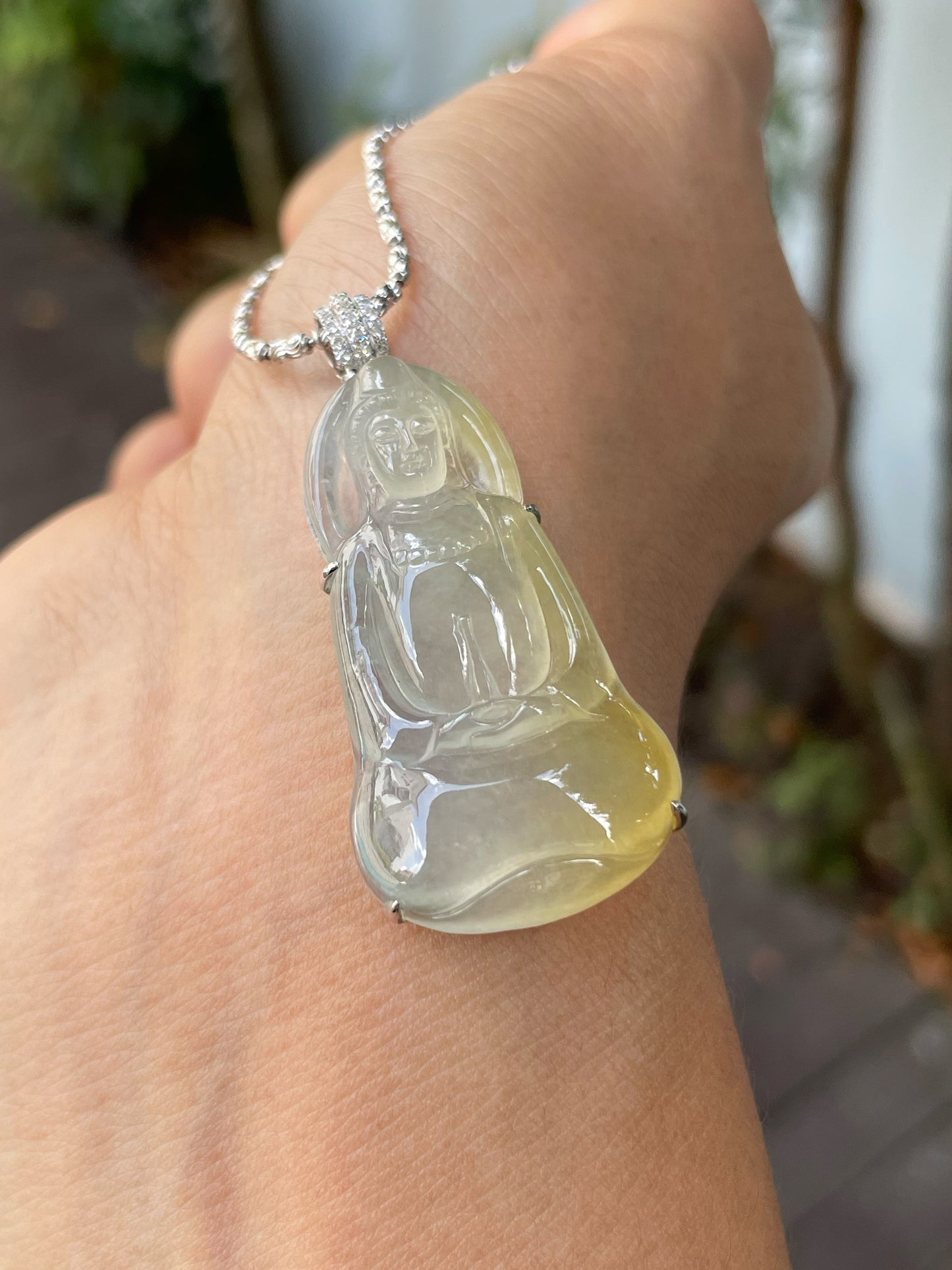 Icy Yellow Jadeite Pendant - Goddess Of Mercy (NJP085)