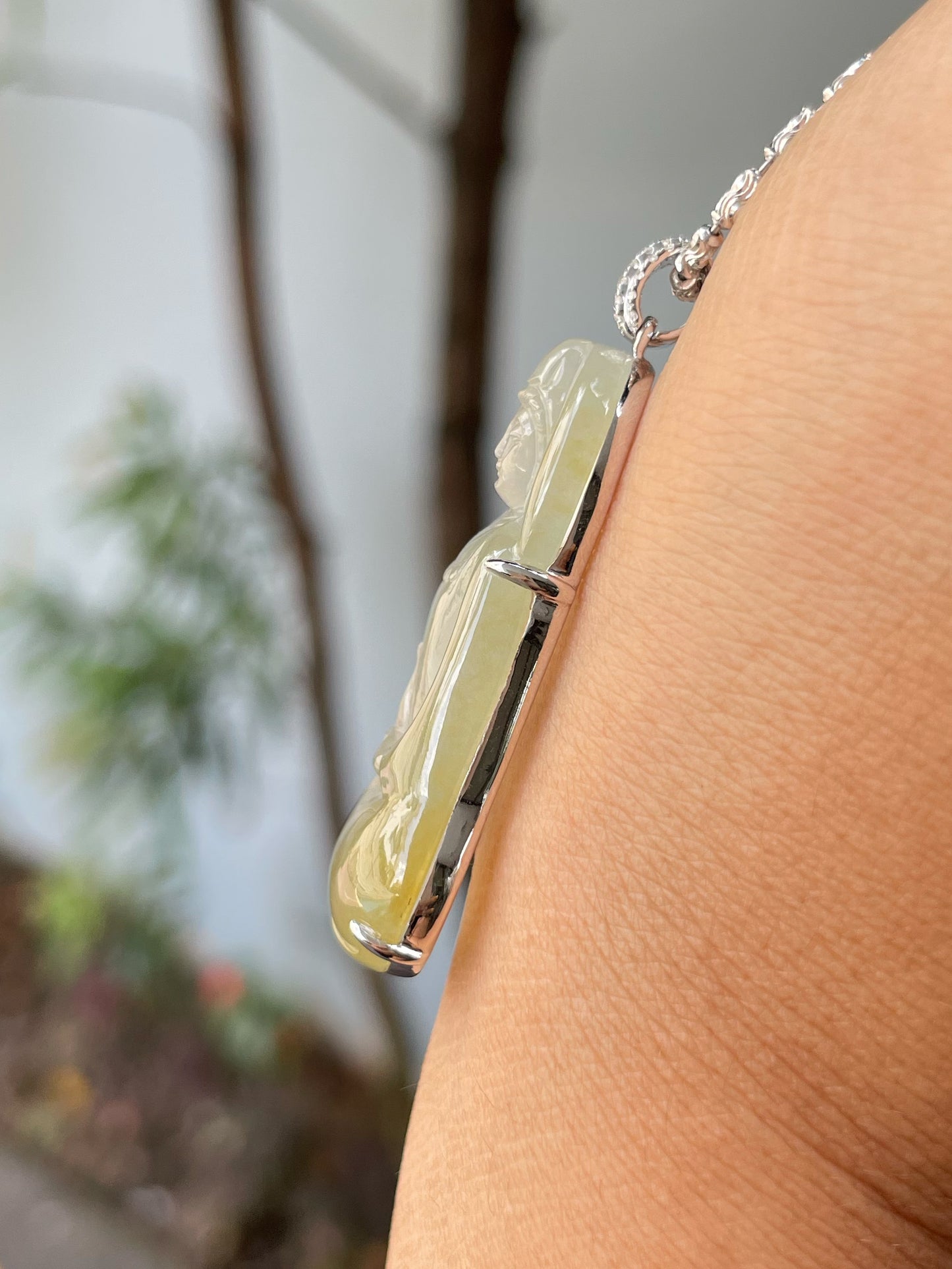 Icy Yellow Jadeite Pendant - Goddess Of Mercy (NJP085)