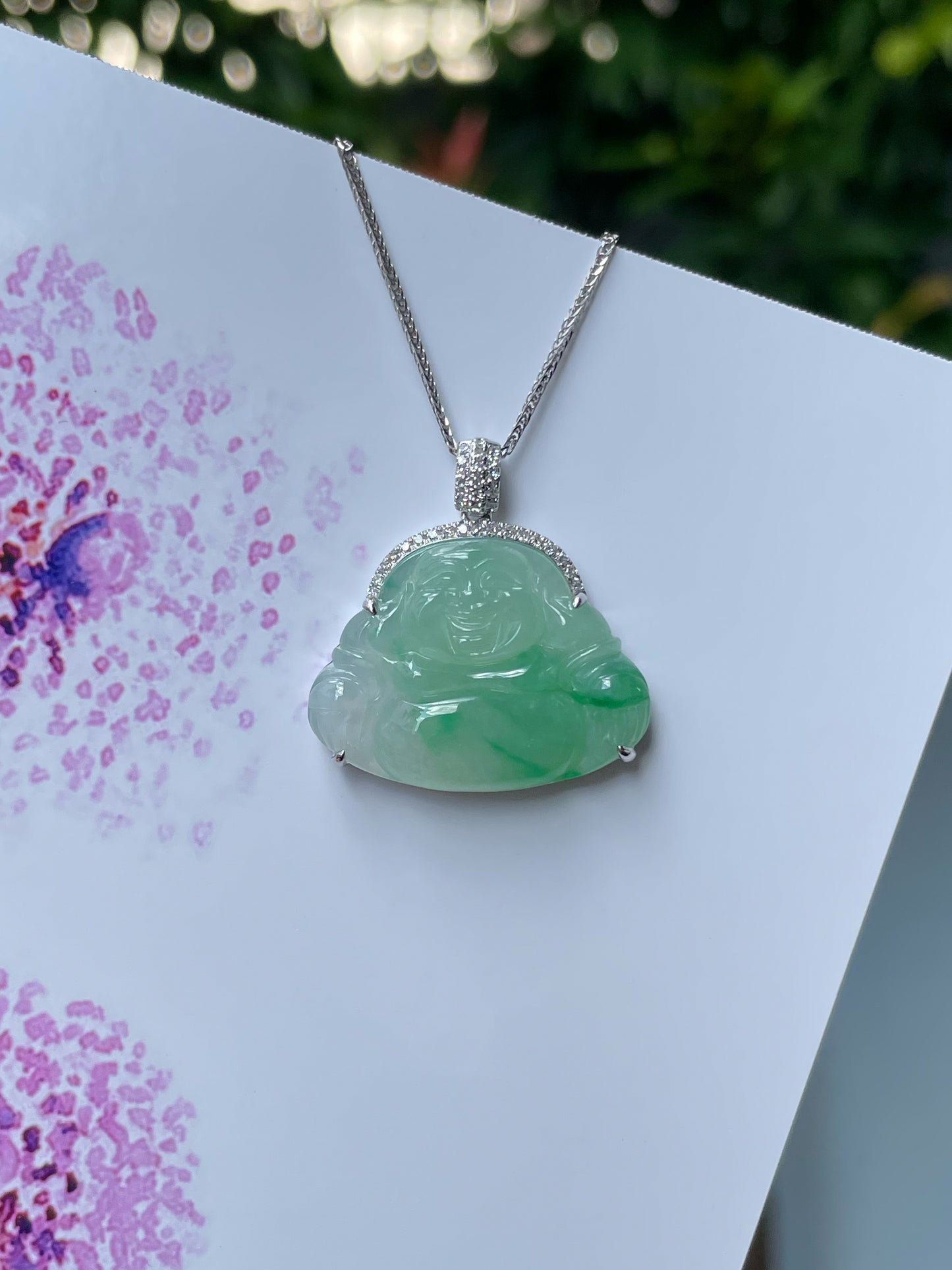 Green Jade Pendant - Laughing Buddha 笑佛 (NJP090)