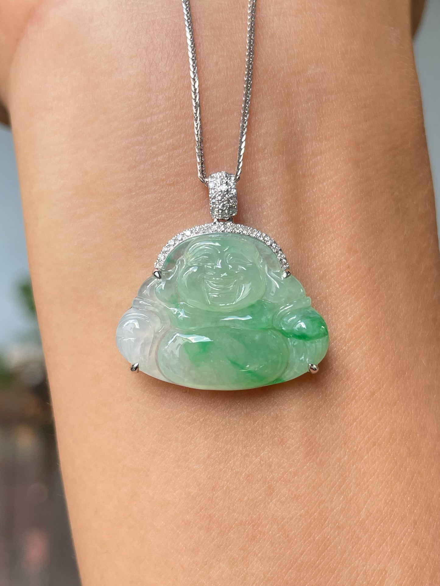 Green Jade Pendant - Laughing Buddha 笑佛 (NJP090)