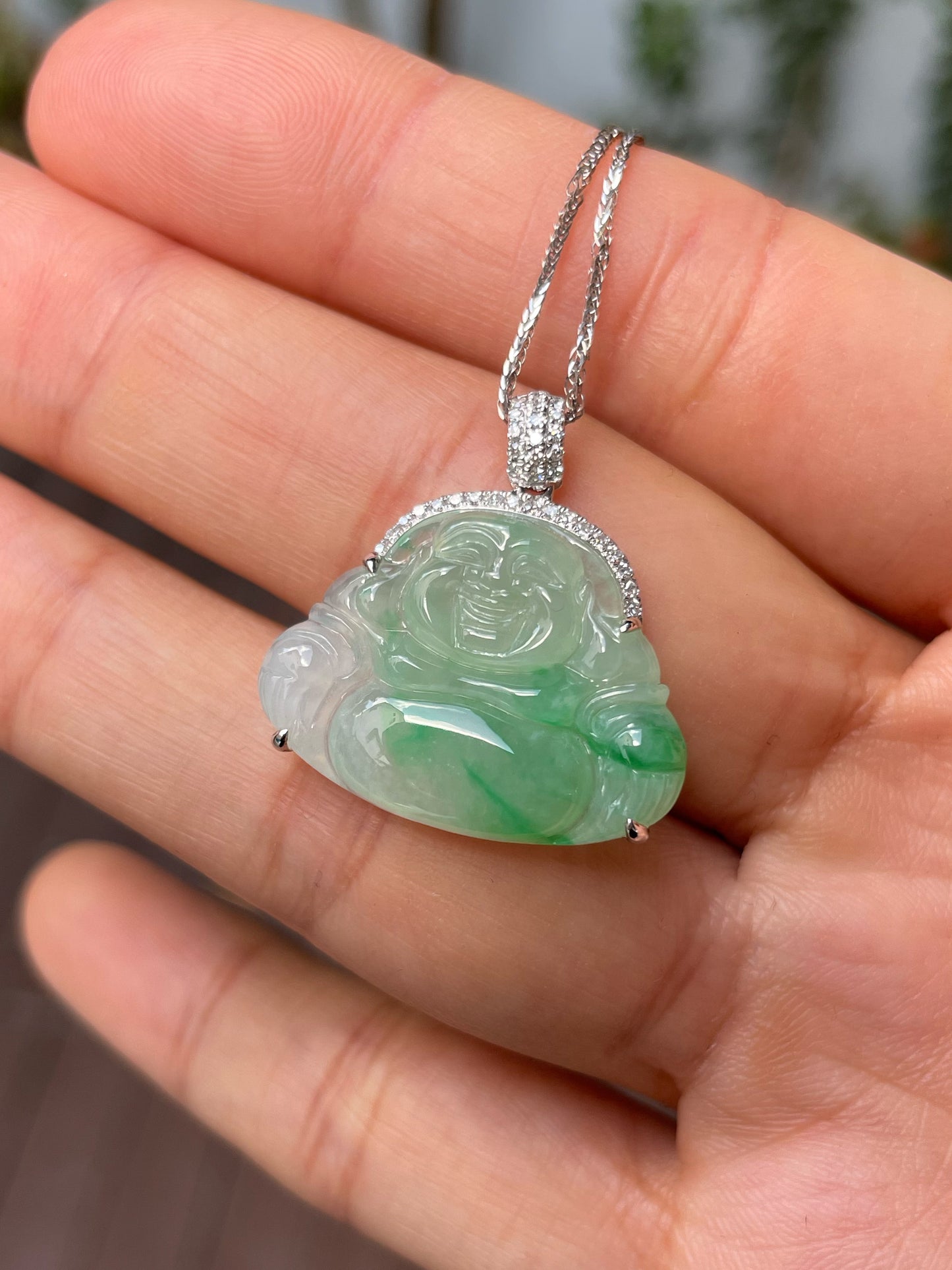 Green Jade Pendant - Laughing Buddha 笑佛 (NJP090)