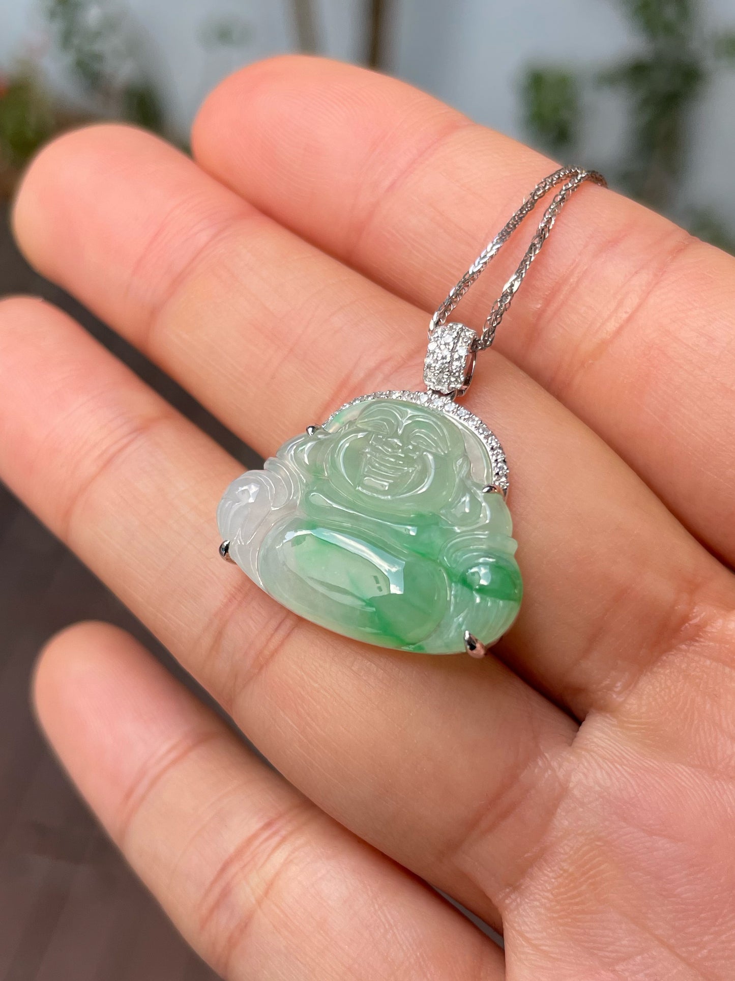 Green Jade Pendant - Laughing Buddha 笑佛 (NJP090)