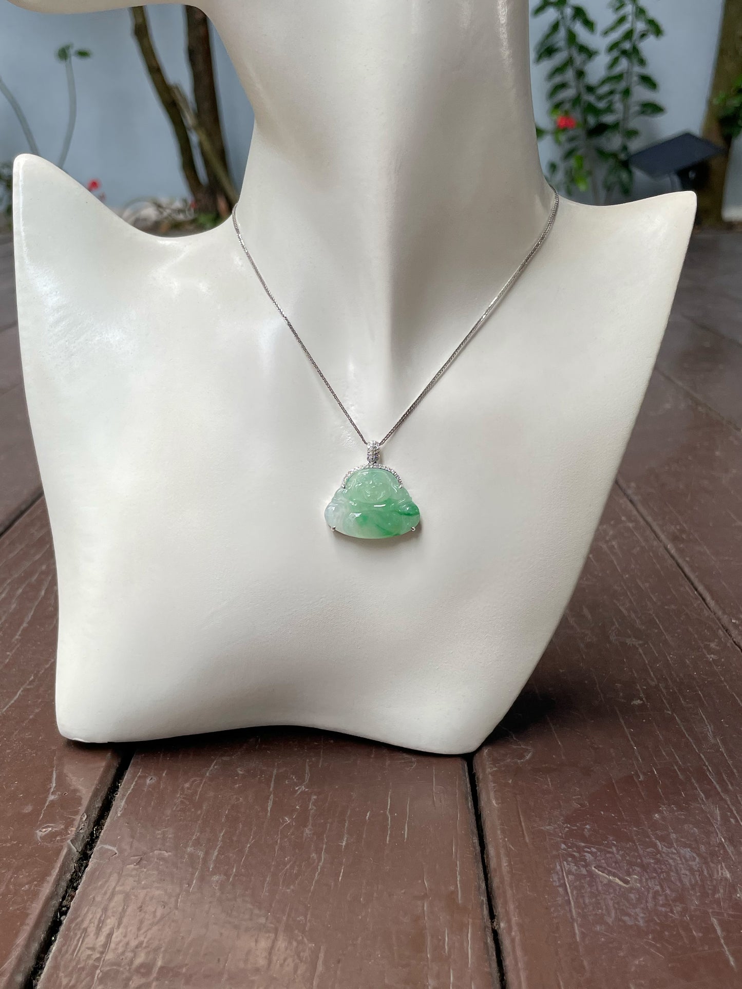 Green Jade Pendant - Laughing Buddha 笑佛 (NJP090)