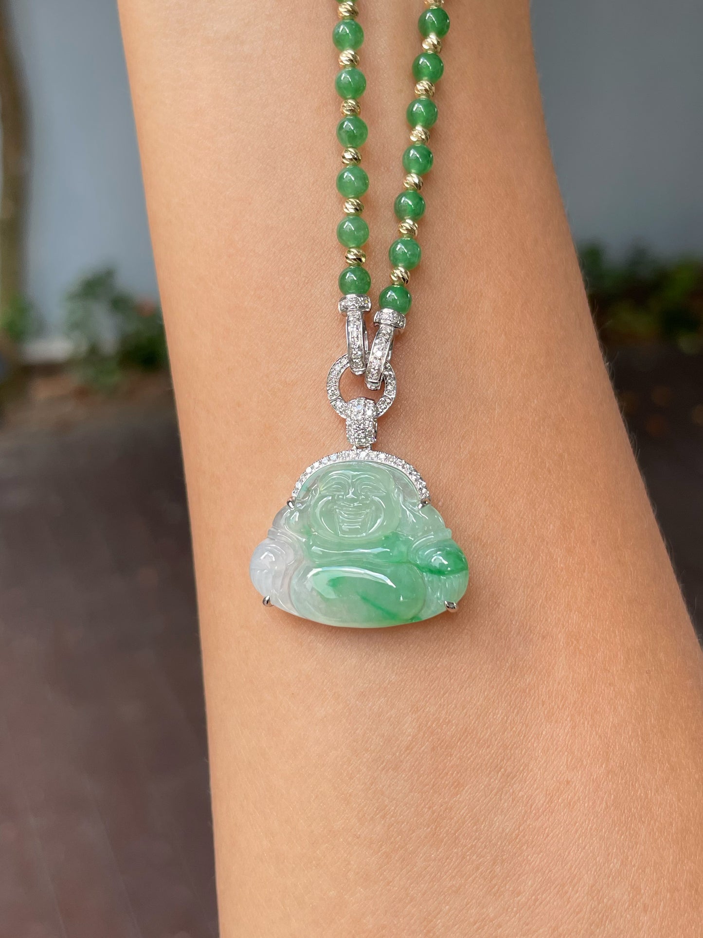 Green Jade Pendant - Laughing Buddha 笑佛 (NJP090)