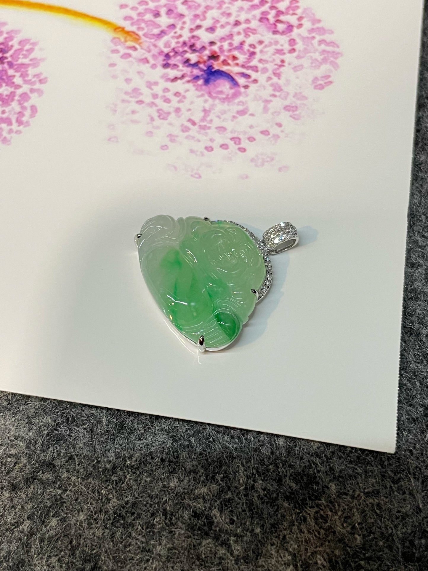 Green Jade Pendant - Laughing Buddha 笑佛 (NJP090)