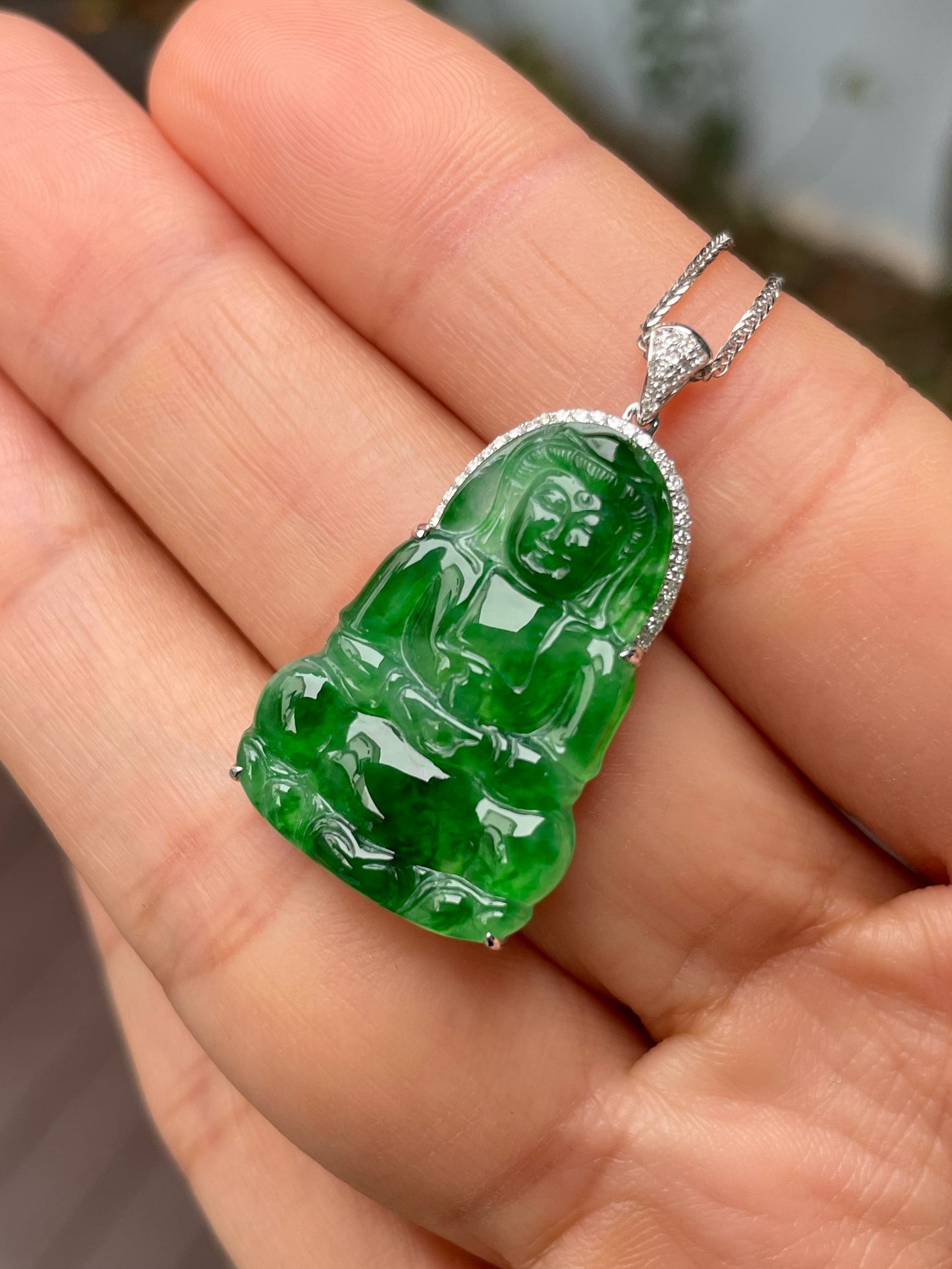 Green Jadeite Pendant - Goddess Of Mercy (NJP093)
