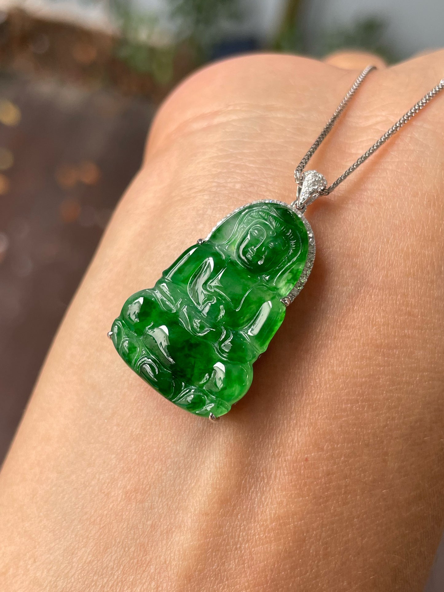 Green Jadeite Pendant - Goddess Of Mercy (NJP093)