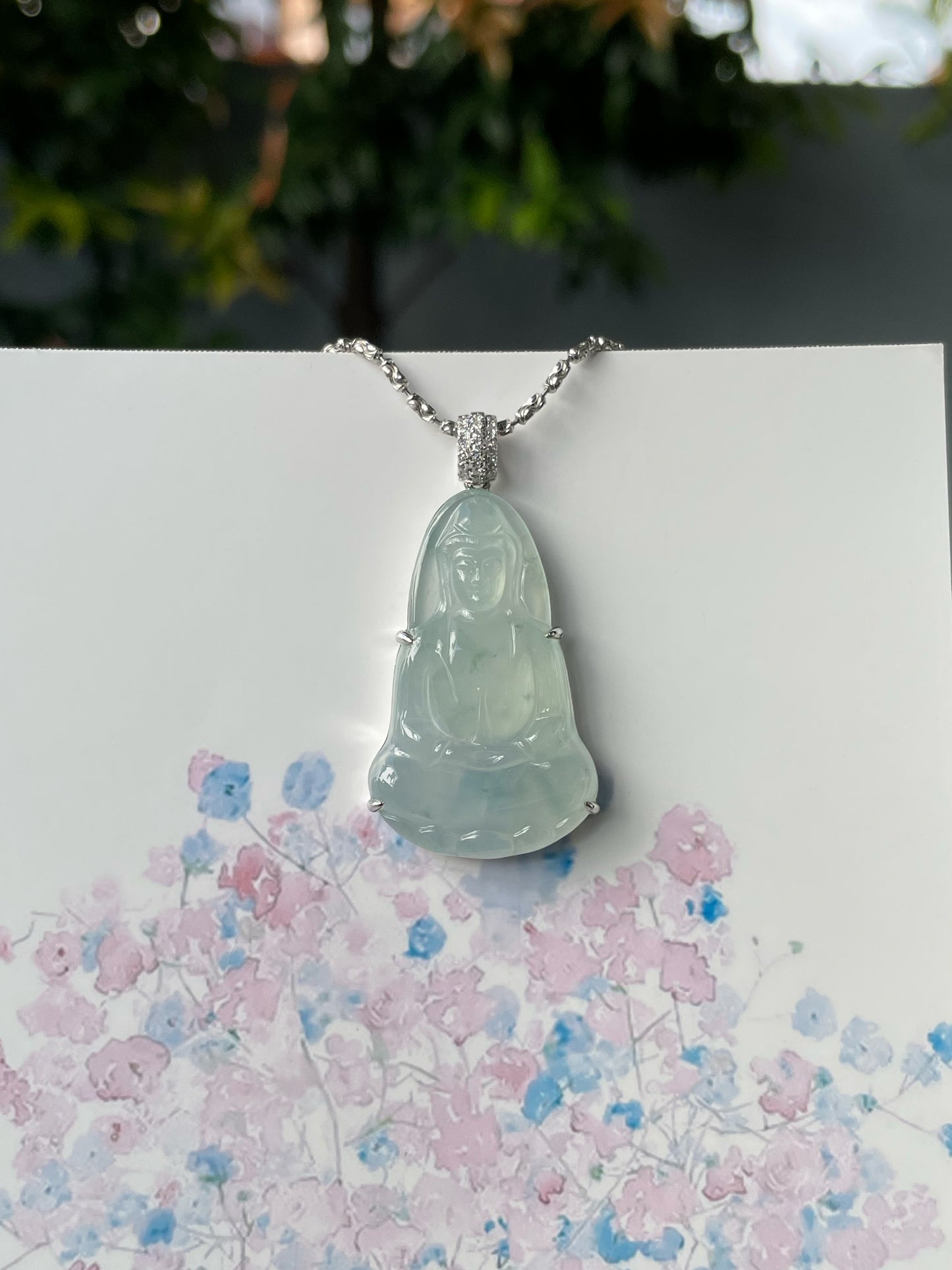 Icy Jadeite Pendant - Goddess Of Mercy (NJP095)