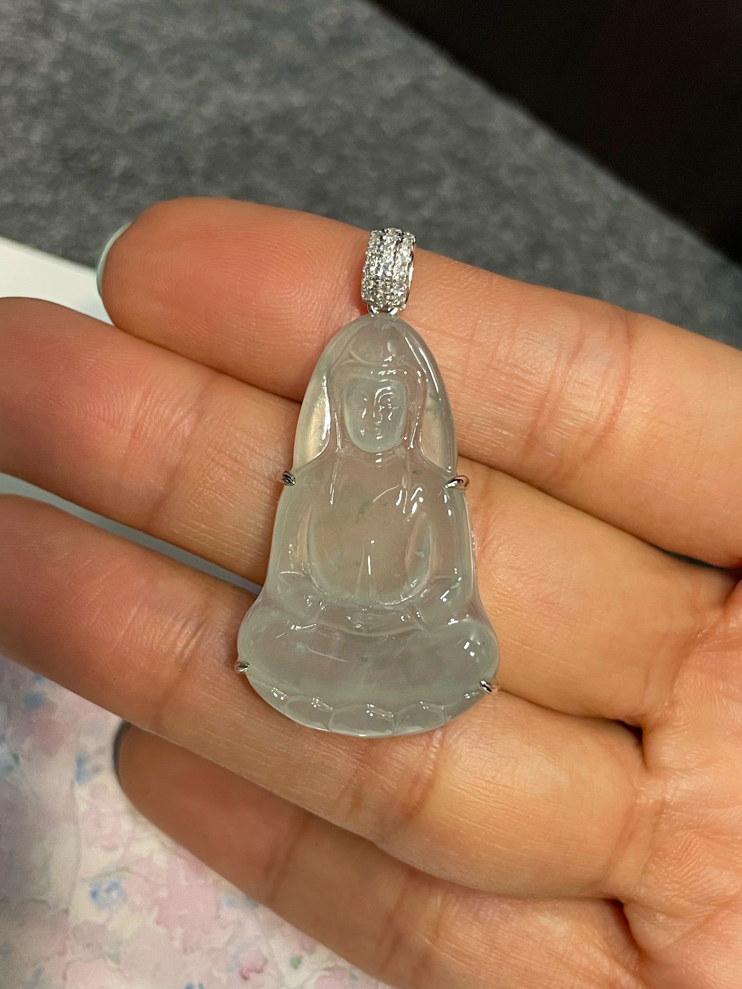 Icy Jadeite Pendant - Goddess Of Mercy (NJP095)
