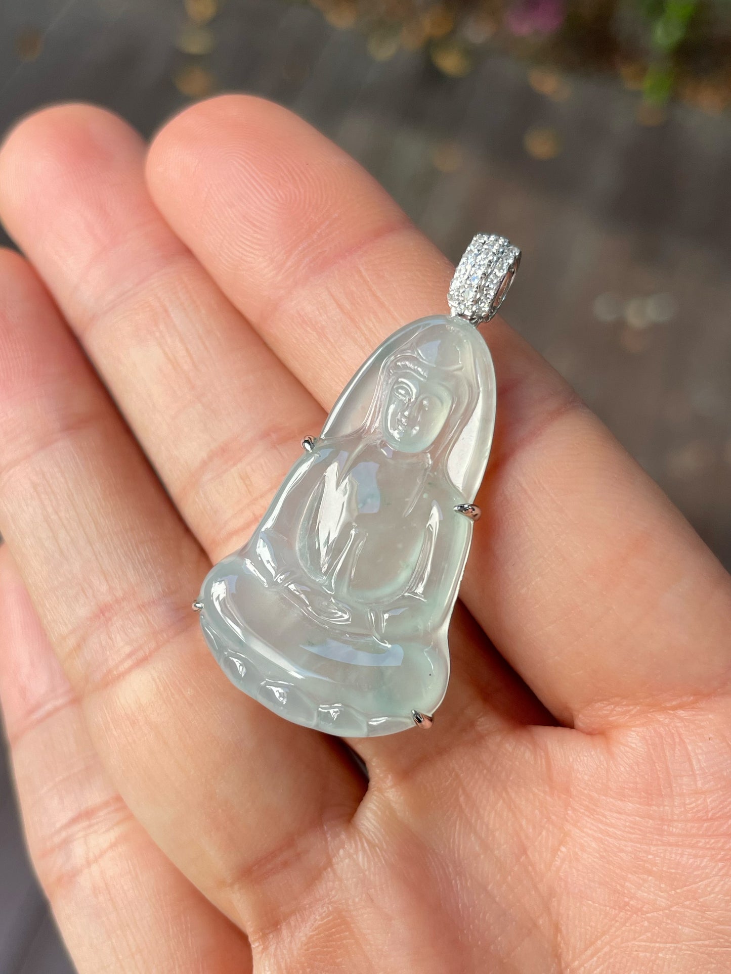 Icy Jadeite Pendant - Goddess Of Mercy (NJP095)