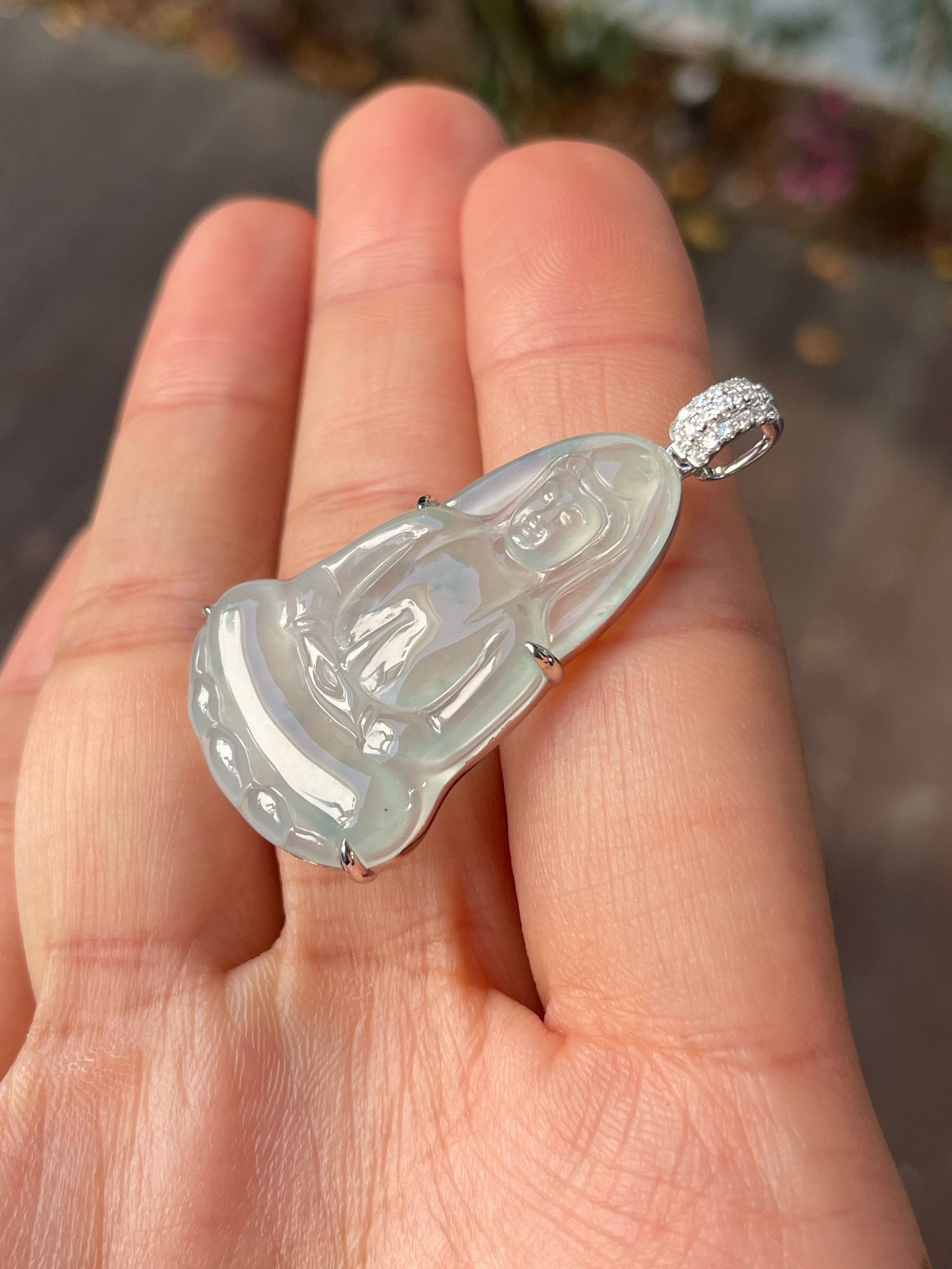 Icy Jadeite Pendant - Goddess Of Mercy (NJP095)
