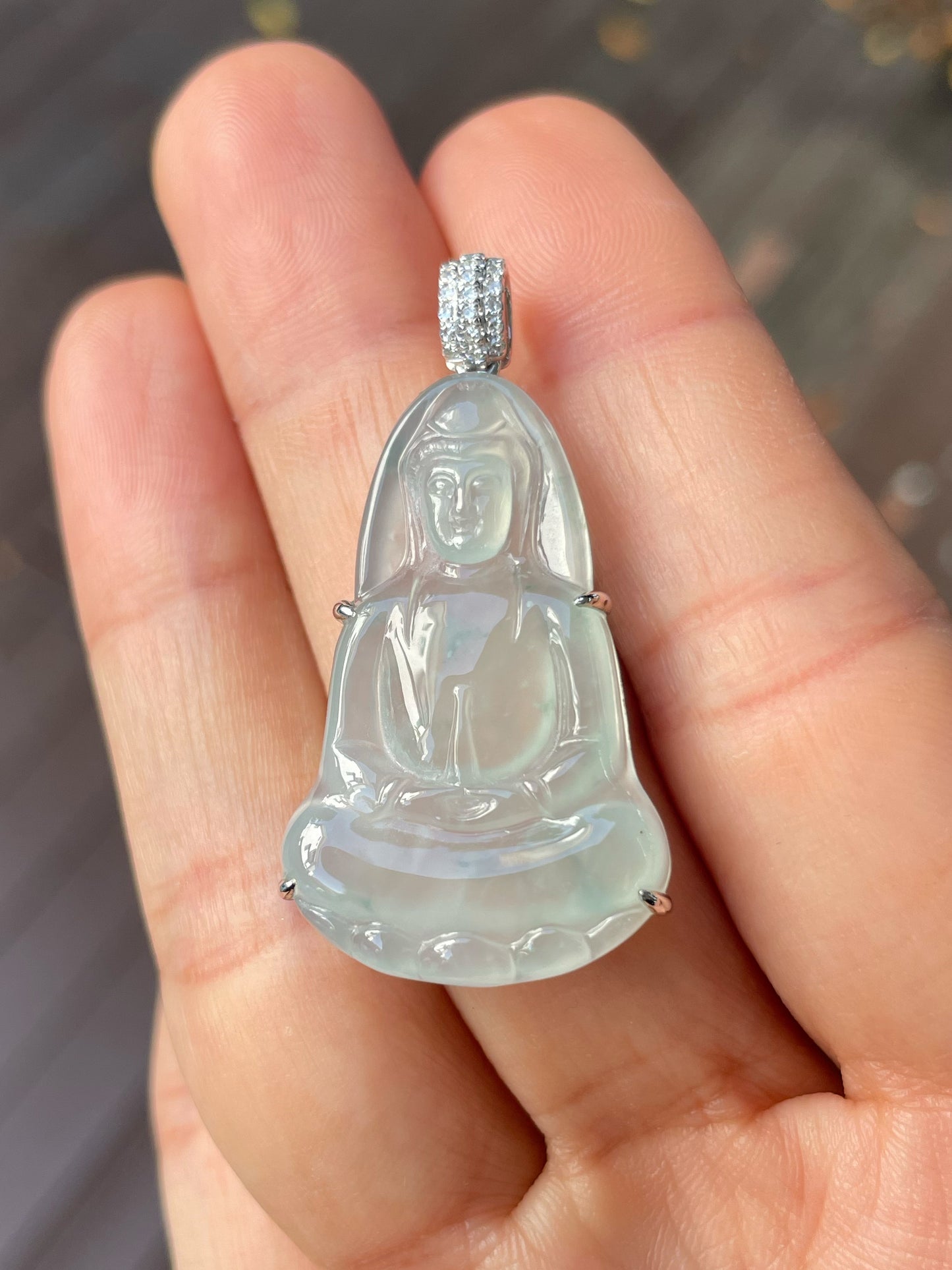 Icy Jadeite Pendant - Goddess Of Mercy (NJP095)