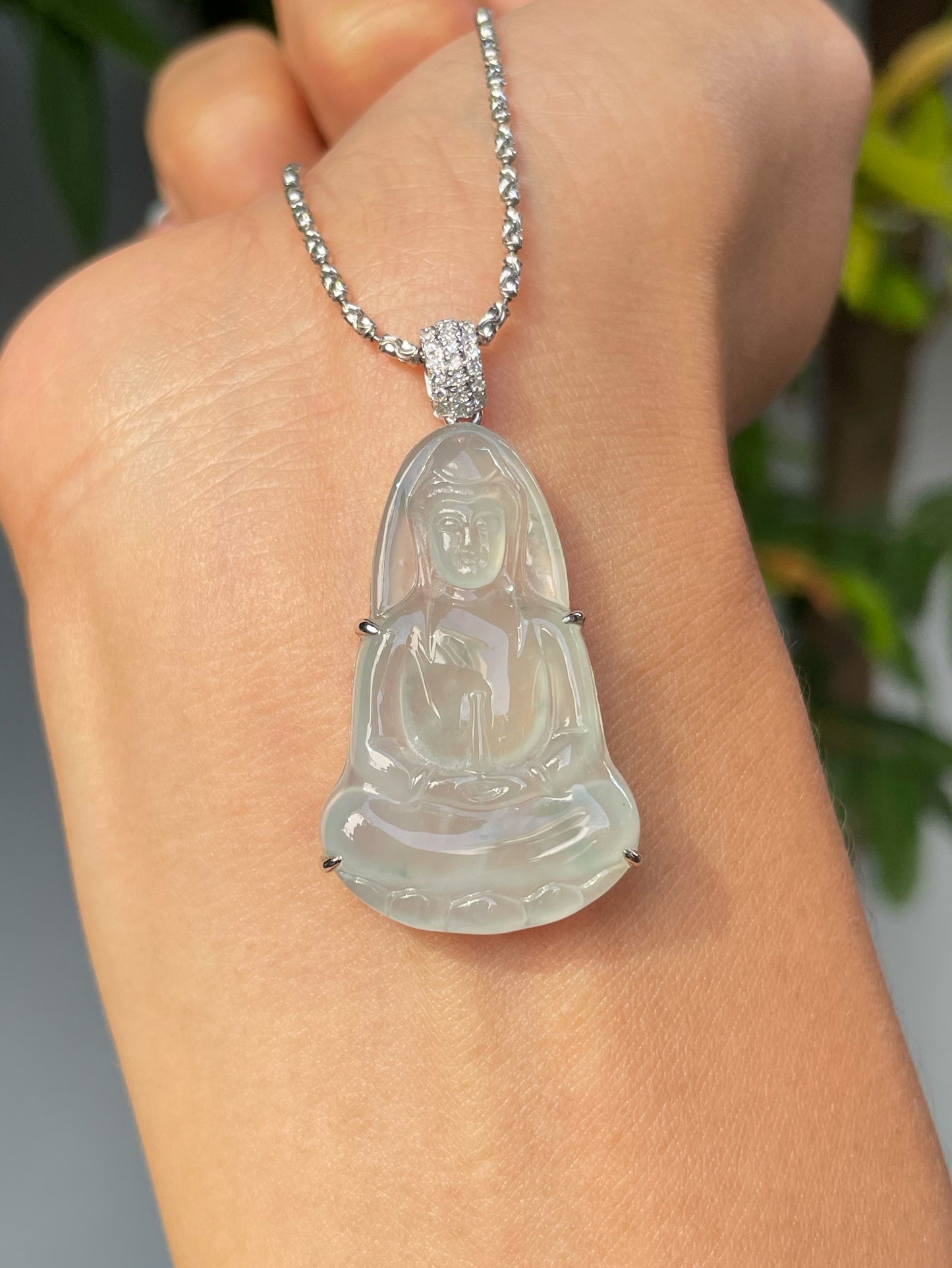 Icy Jadeite Pendant - Goddess Of Mercy (NJP095)