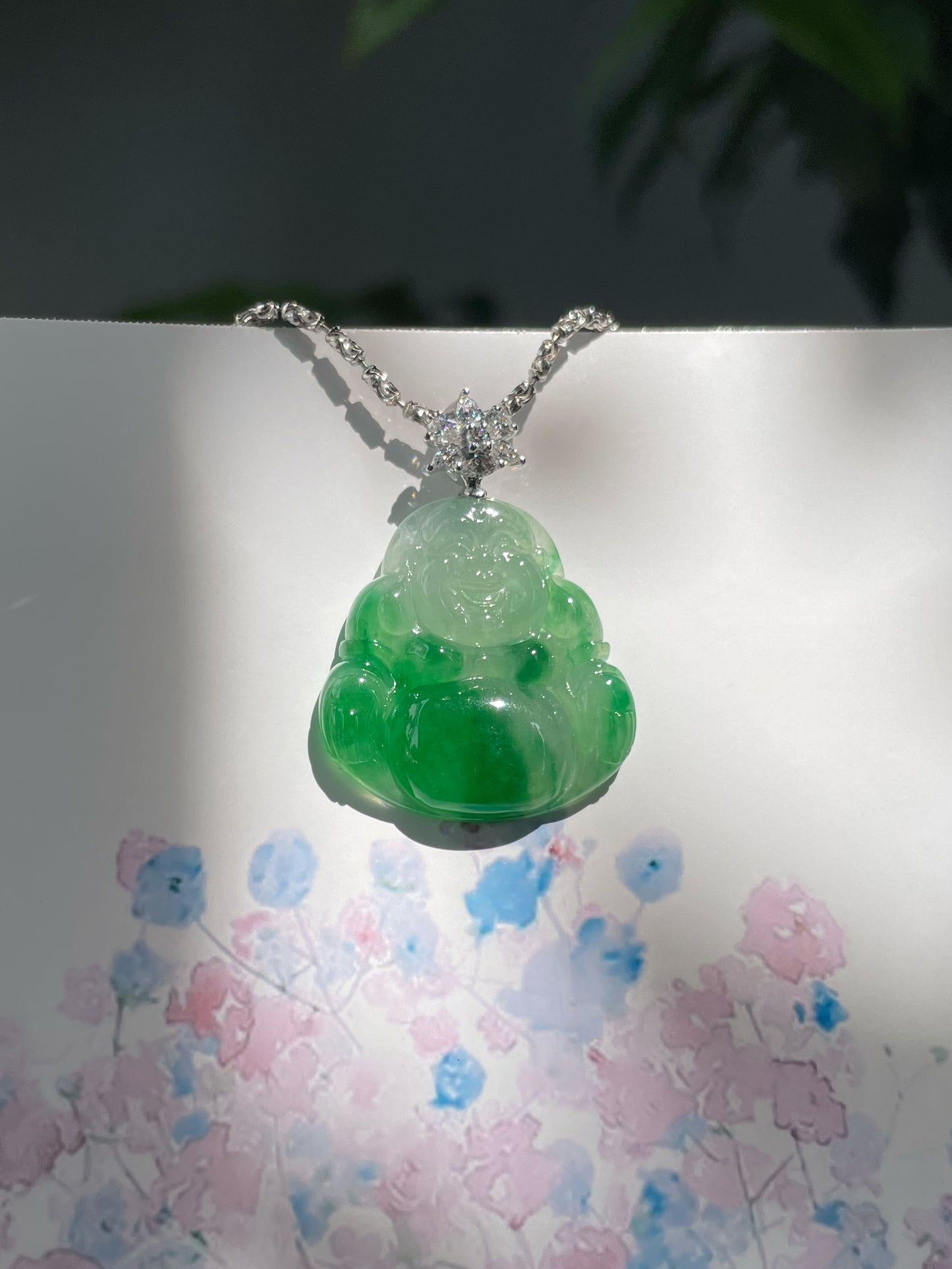 Green Jadeite Pendant - Laughing Buddha 笑佛 (NJP100)