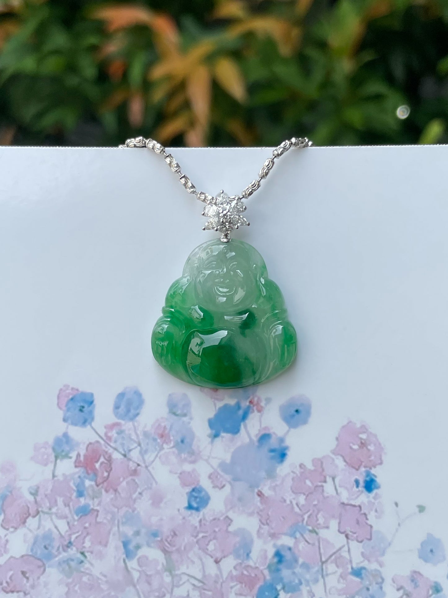 Green Jadeite Pendant - Laughing Buddha 笑佛 (NJP100)