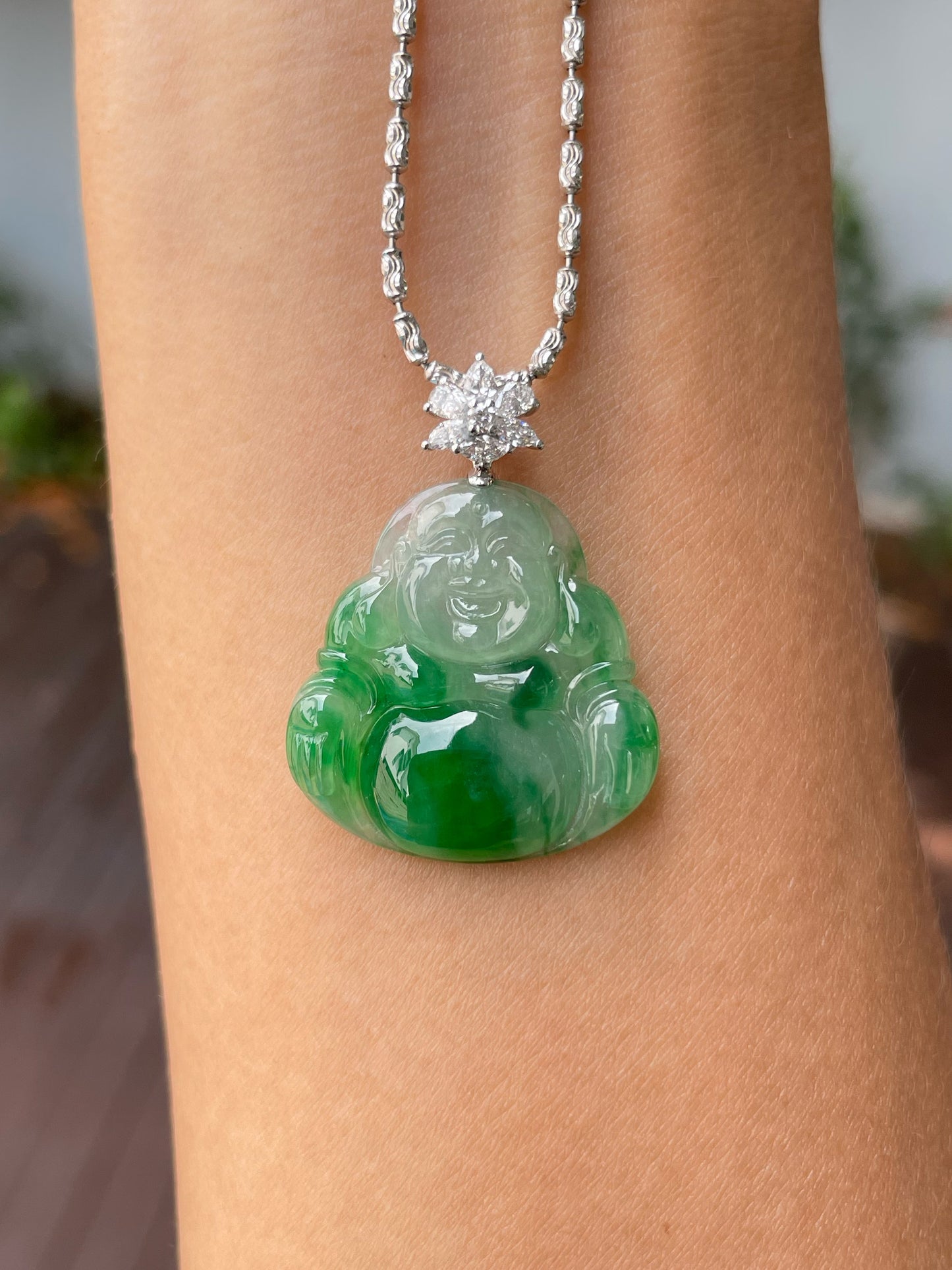 Green Jadeite Pendant - Laughing Buddha 笑佛 (NJP100)