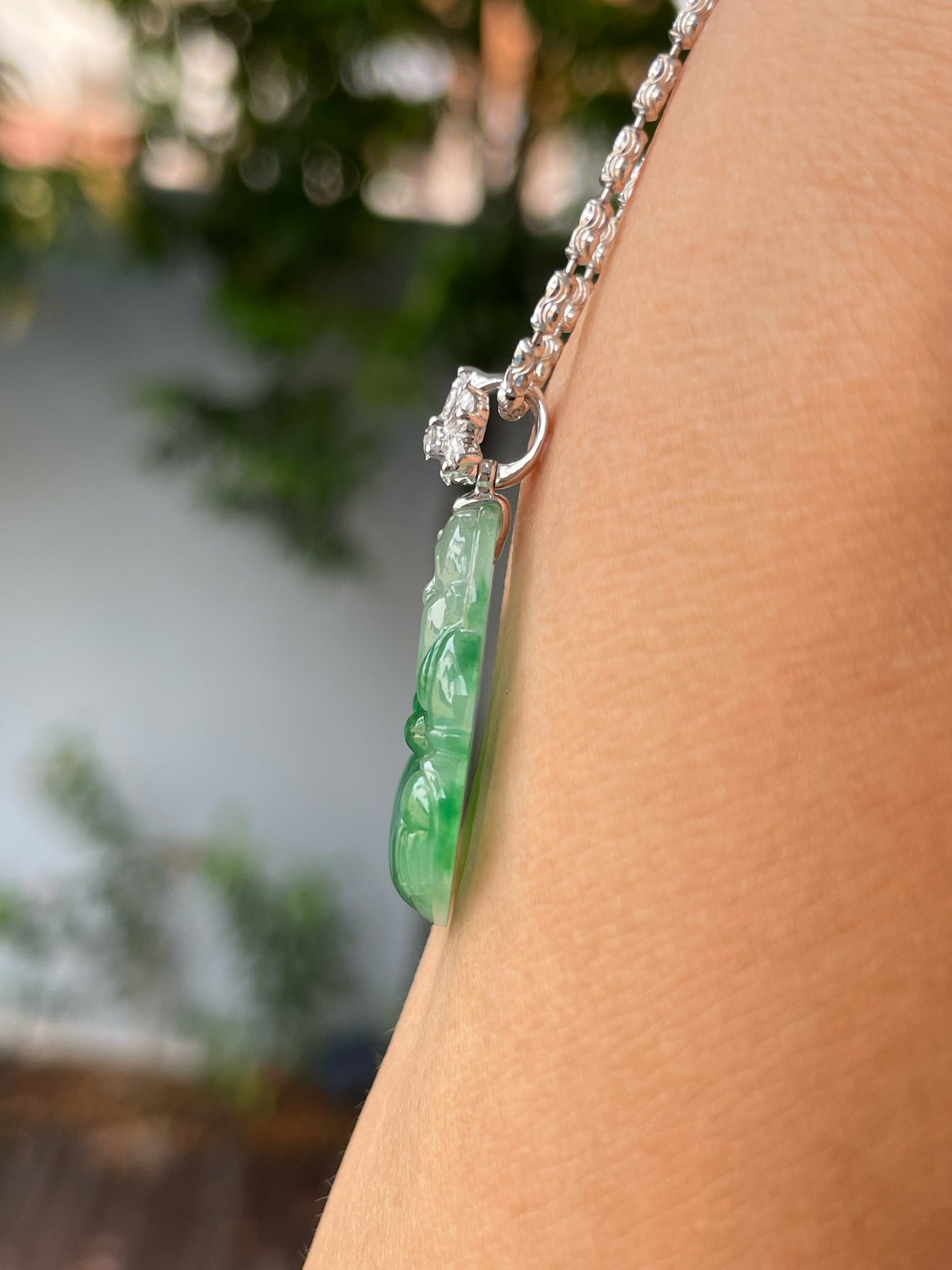 Green Jadeite Pendant - Laughing Buddha 笑佛 (NJP100)