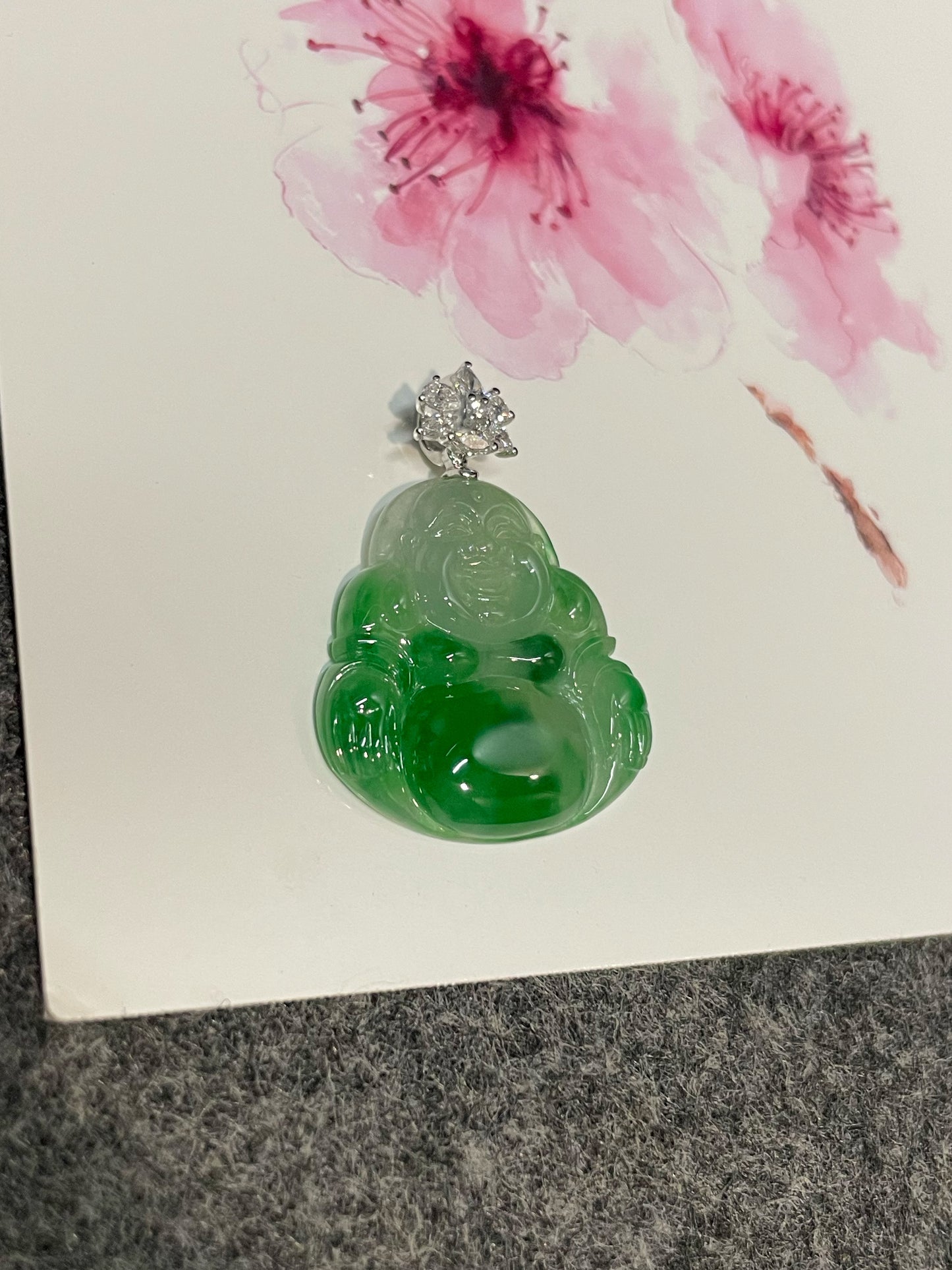 Green Jadeite Pendant - Laughing Buddha 笑佛 (NJP100)
