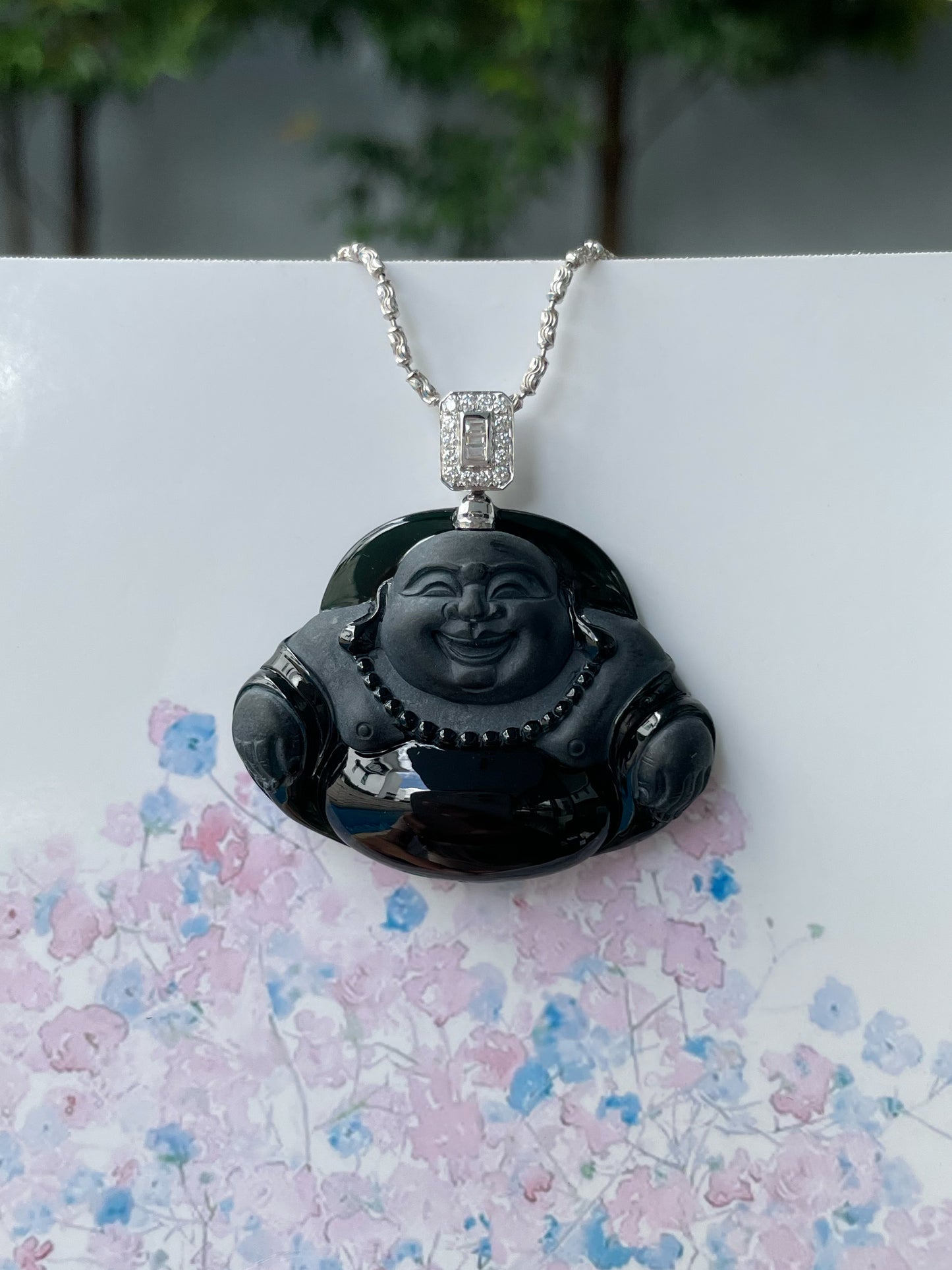 Omphacite Jadeite Pendant - Laughing Buddha (NJP116)