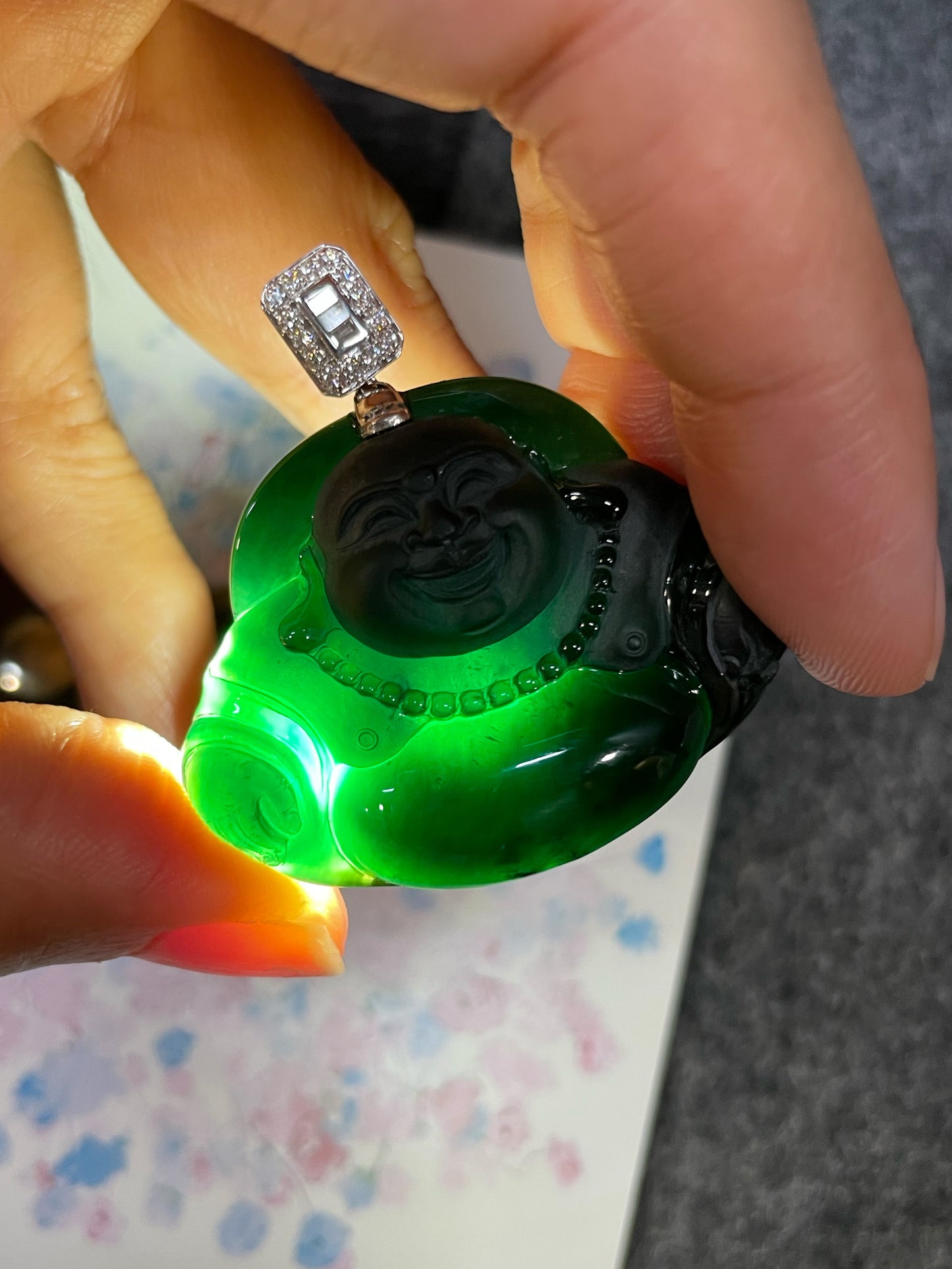 Omphacite Jadeite Pendant - Laughing Buddha (NJP116)