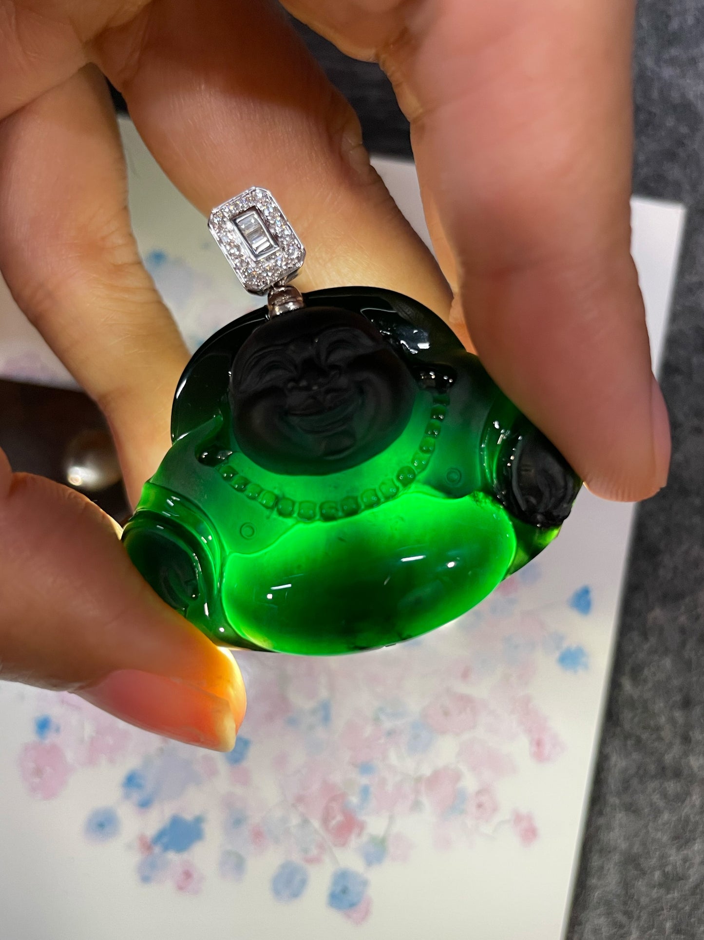 Omphacite Jadeite Pendant - Laughing Buddha (NJP116)