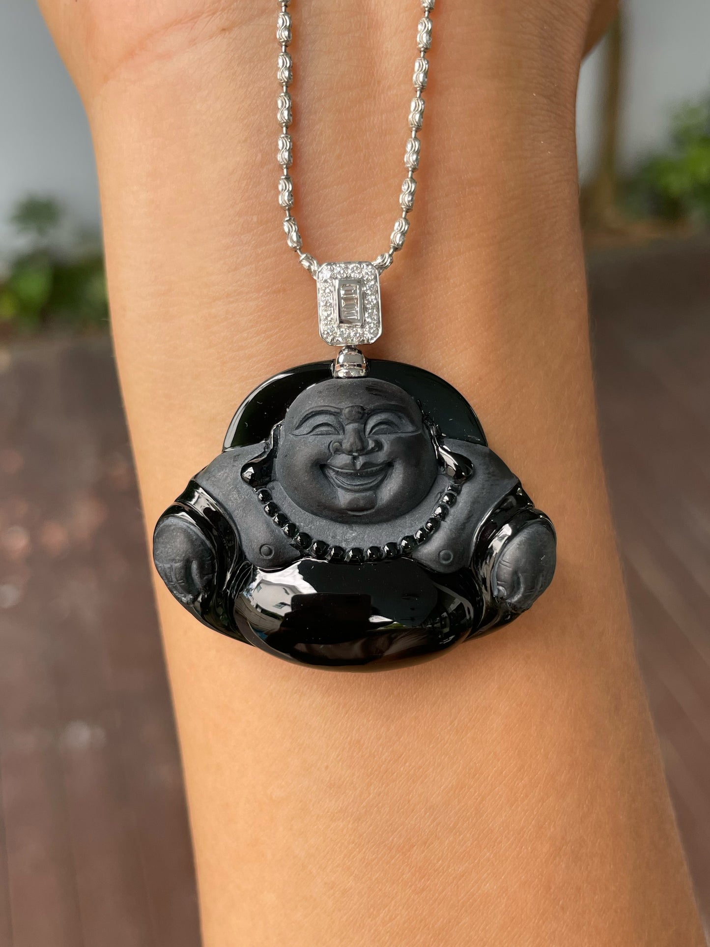 Omphacite Jadeite Pendant - Laughing Buddha (NJP116)