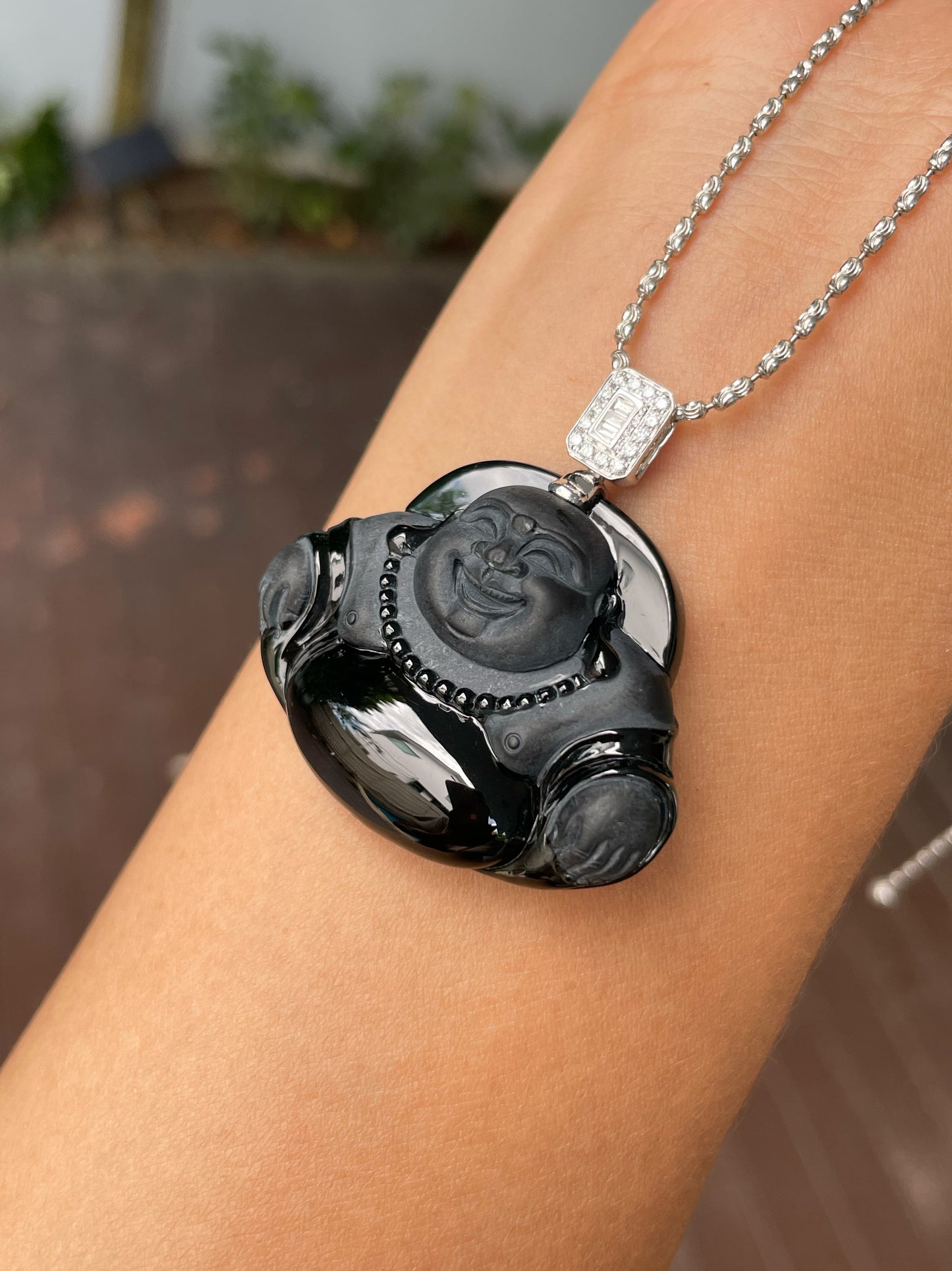 Omphacite Jadeite Pendant - Laughing Buddha (NJP116)