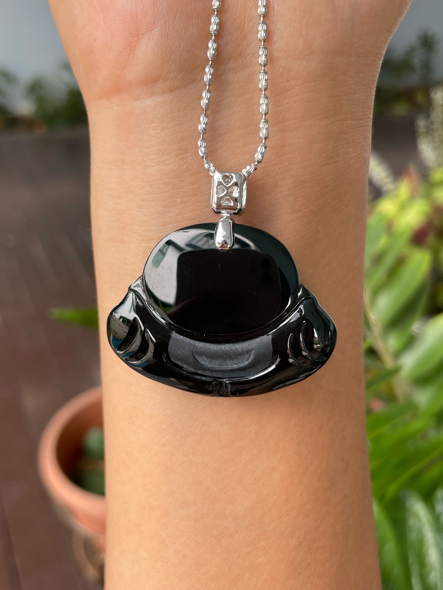 Omphacite Jadeite Pendant - Laughing Buddha (NJP116)