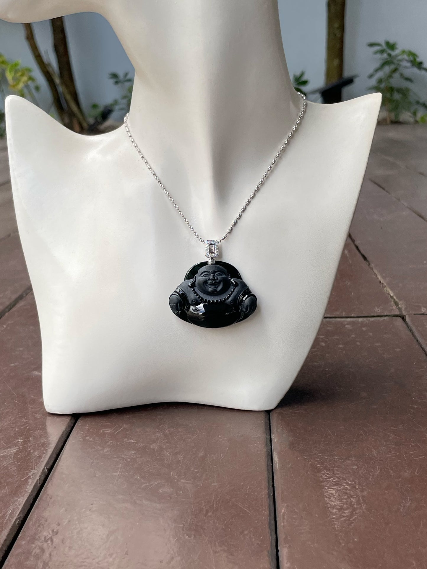 Omphacite Jadeite Pendant - Laughing Buddha (NJP116)