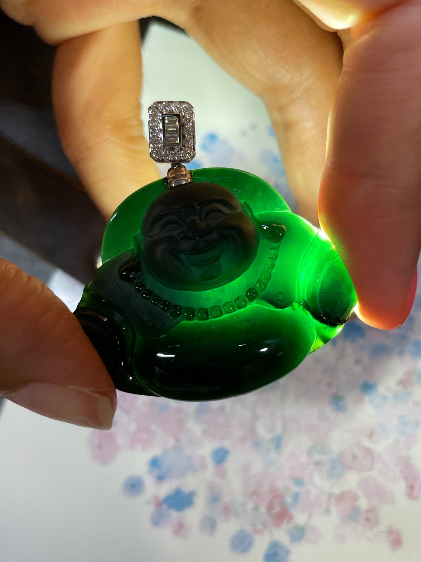 Omphacite Jadeite Pendant - Laughing Buddha (NJP116)