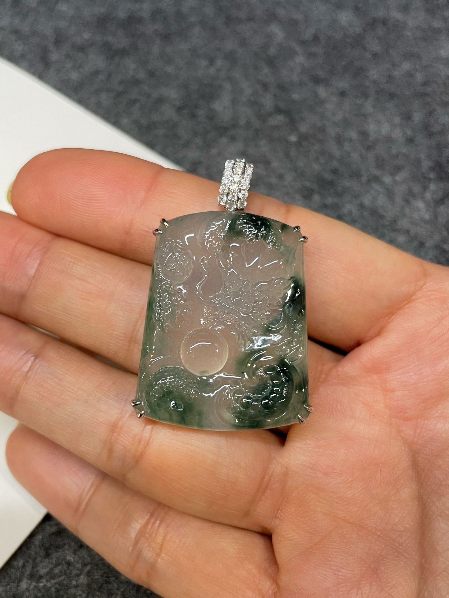 Icy Bluish Flower Jade Pendant - Dragon (NJP190)