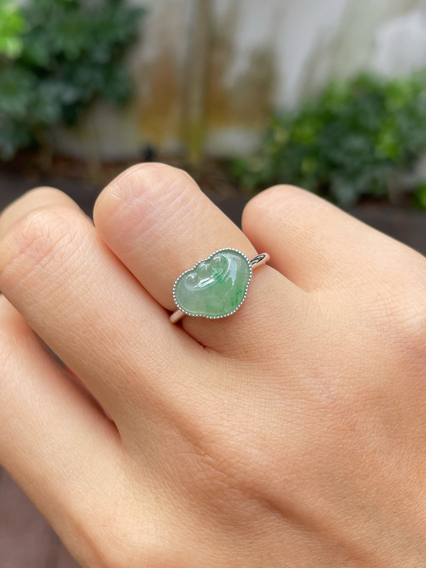 Light Green Jadeite Ring - Ruyi 如意 (NJR160)