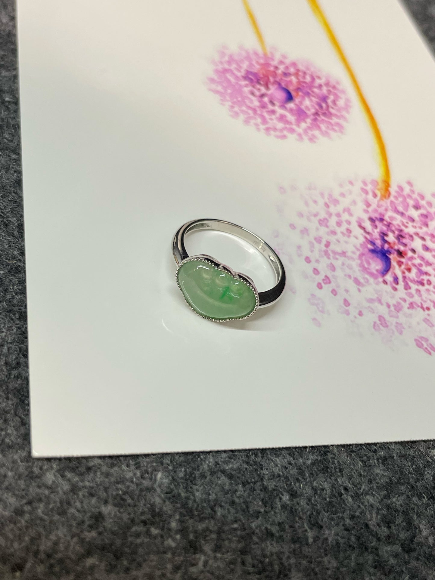 Light Green Jadeite Ring - Ruyi 如意 (NJR160)