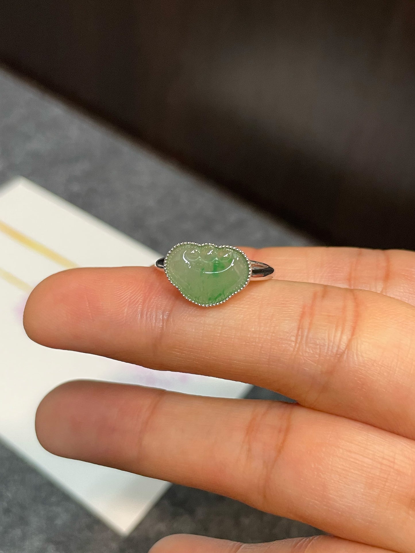 Light Green Jadeite Ring - Ruyi 如意 (NJR160)