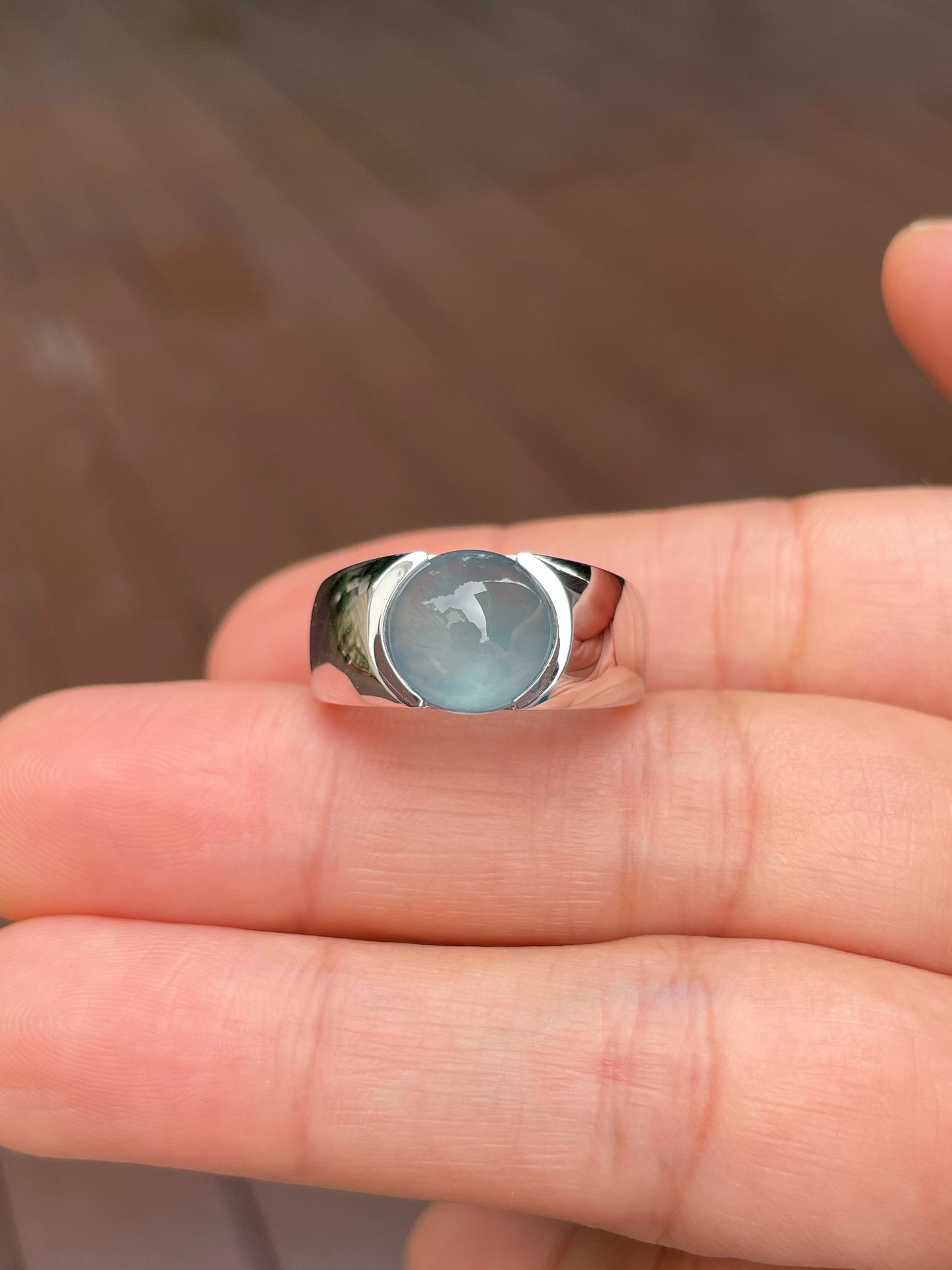 Icy Blue Jadeite Cabochon Ring (NJR170)